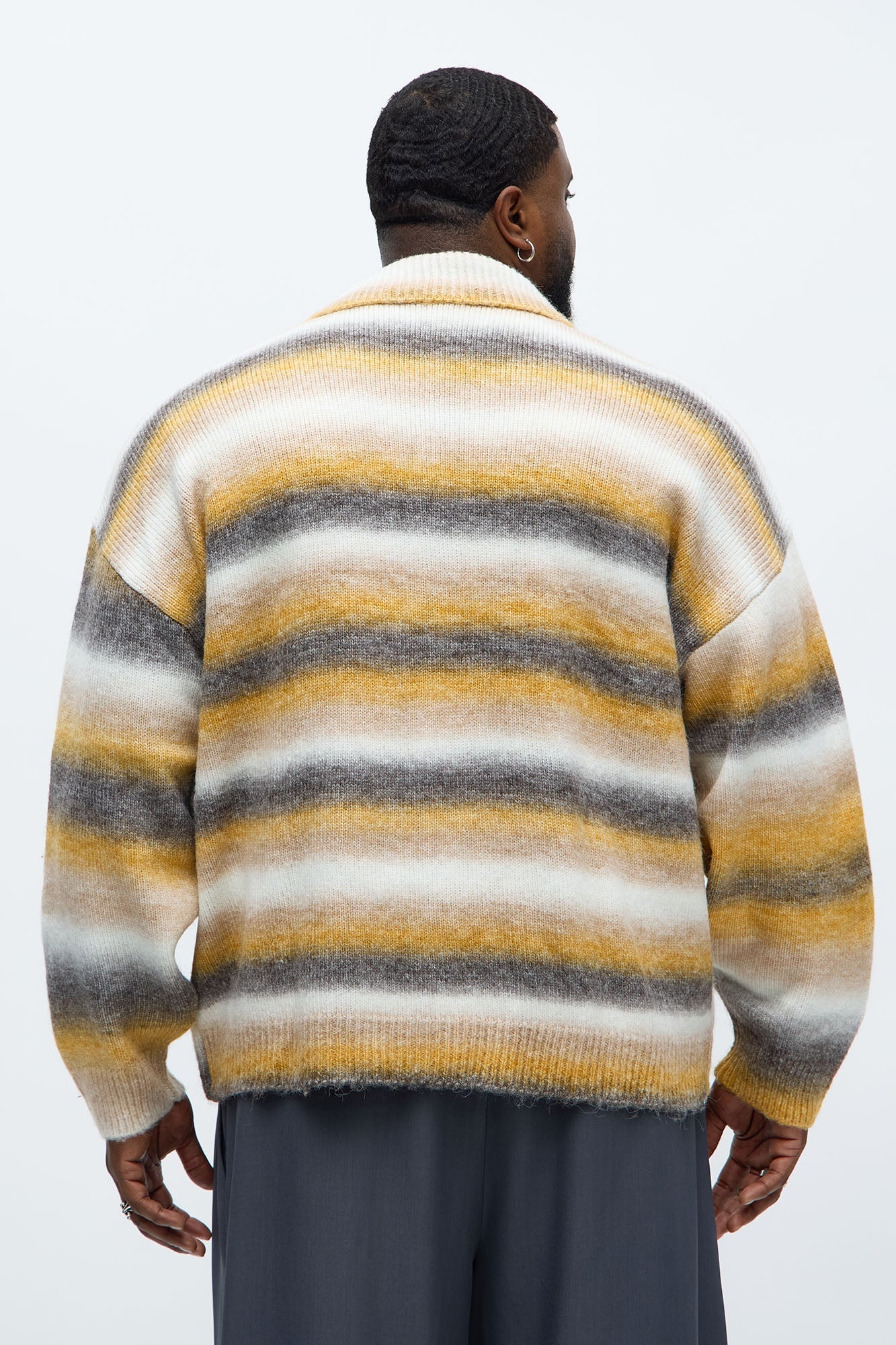 Mix Blend Striped Collared Cardigan - Multi Color