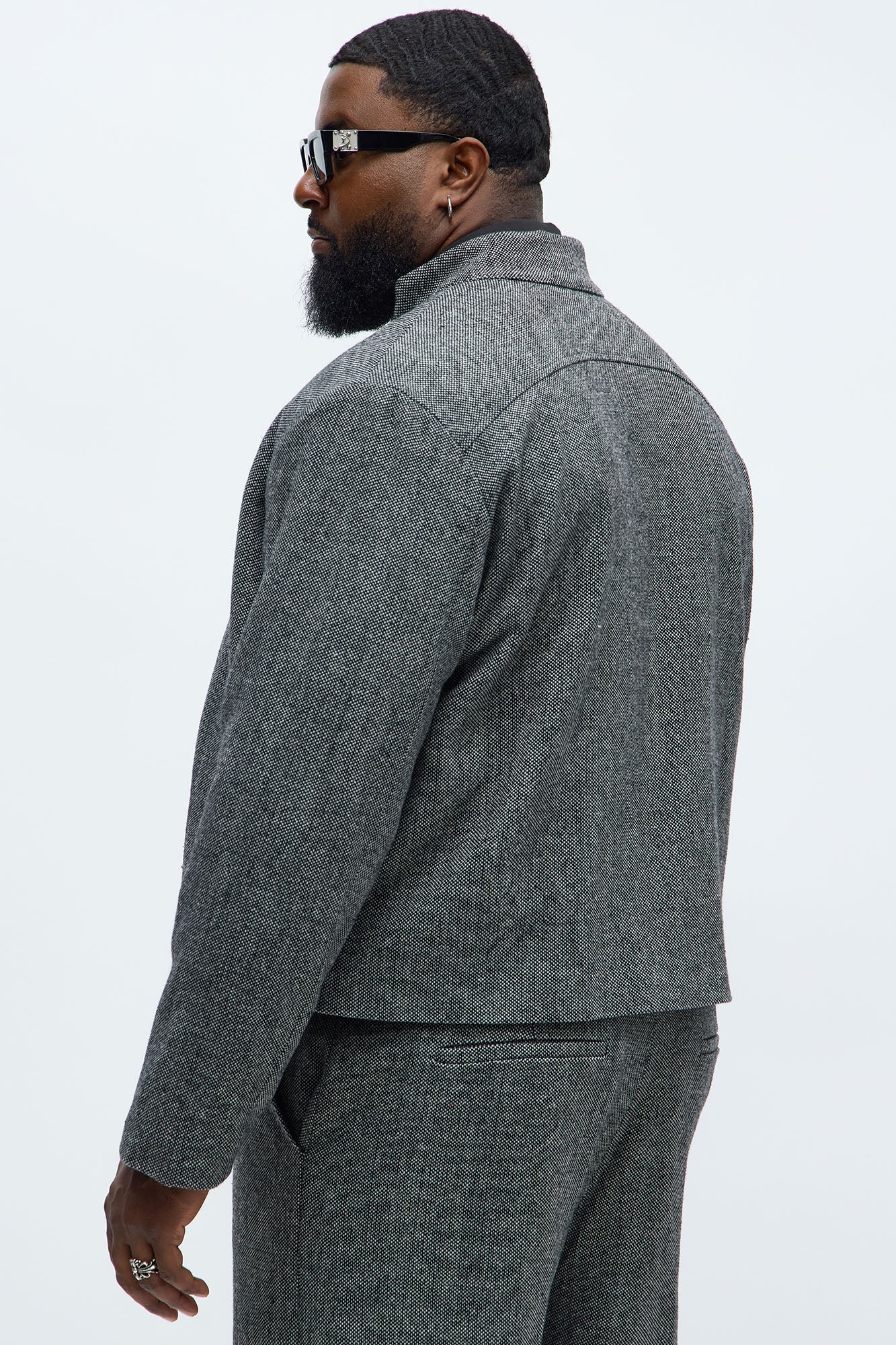 Cropped Textured Zip Moto Blazer - Black/combo