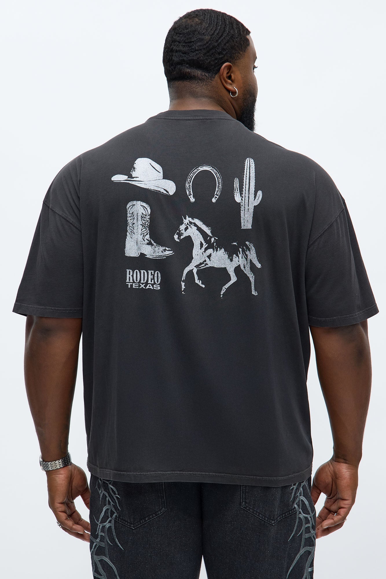 Rodeo Embroidered Oversized Short Sleeve Tee - Black Wash