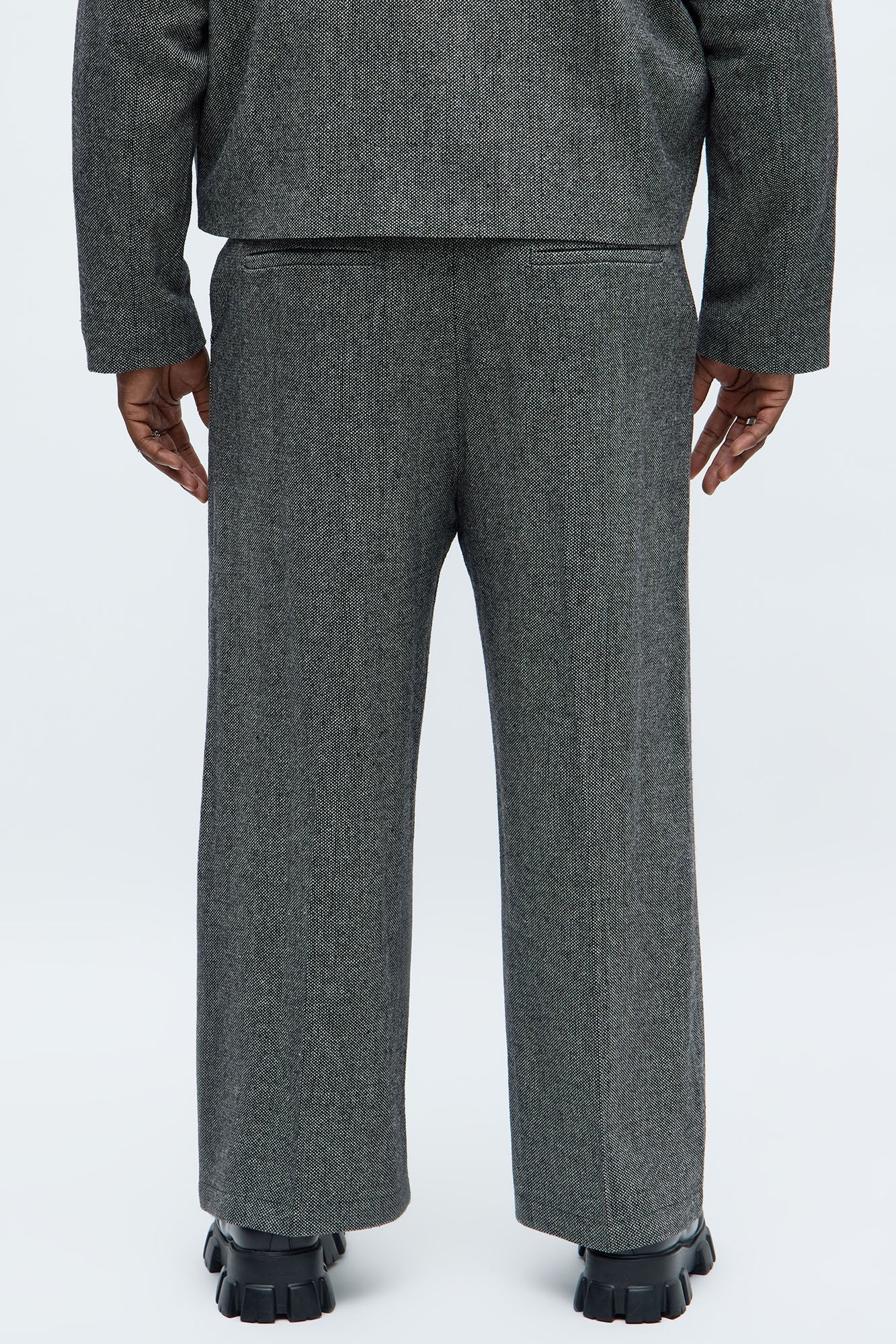 Split Wide Leg Textured Trouser - Black/combo