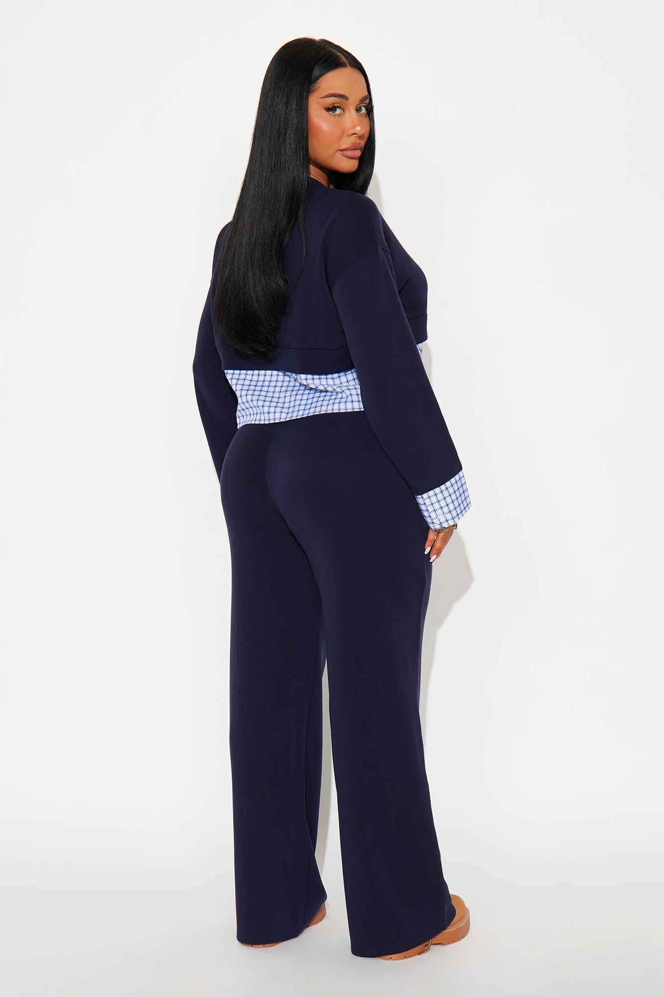 Kinsley Contrast Trim Pant Set - Navy
