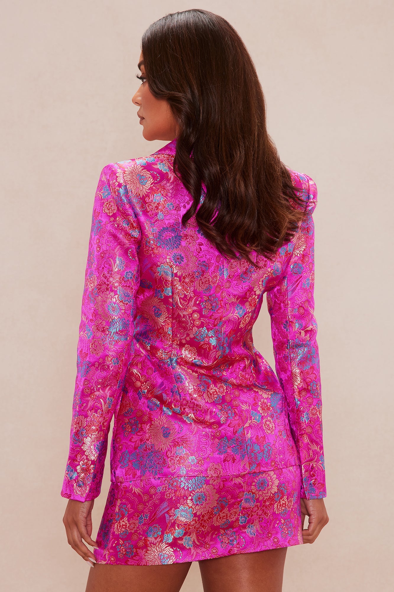 Brenda Satin Floral Embroidered Skirt Set - Hot Pink