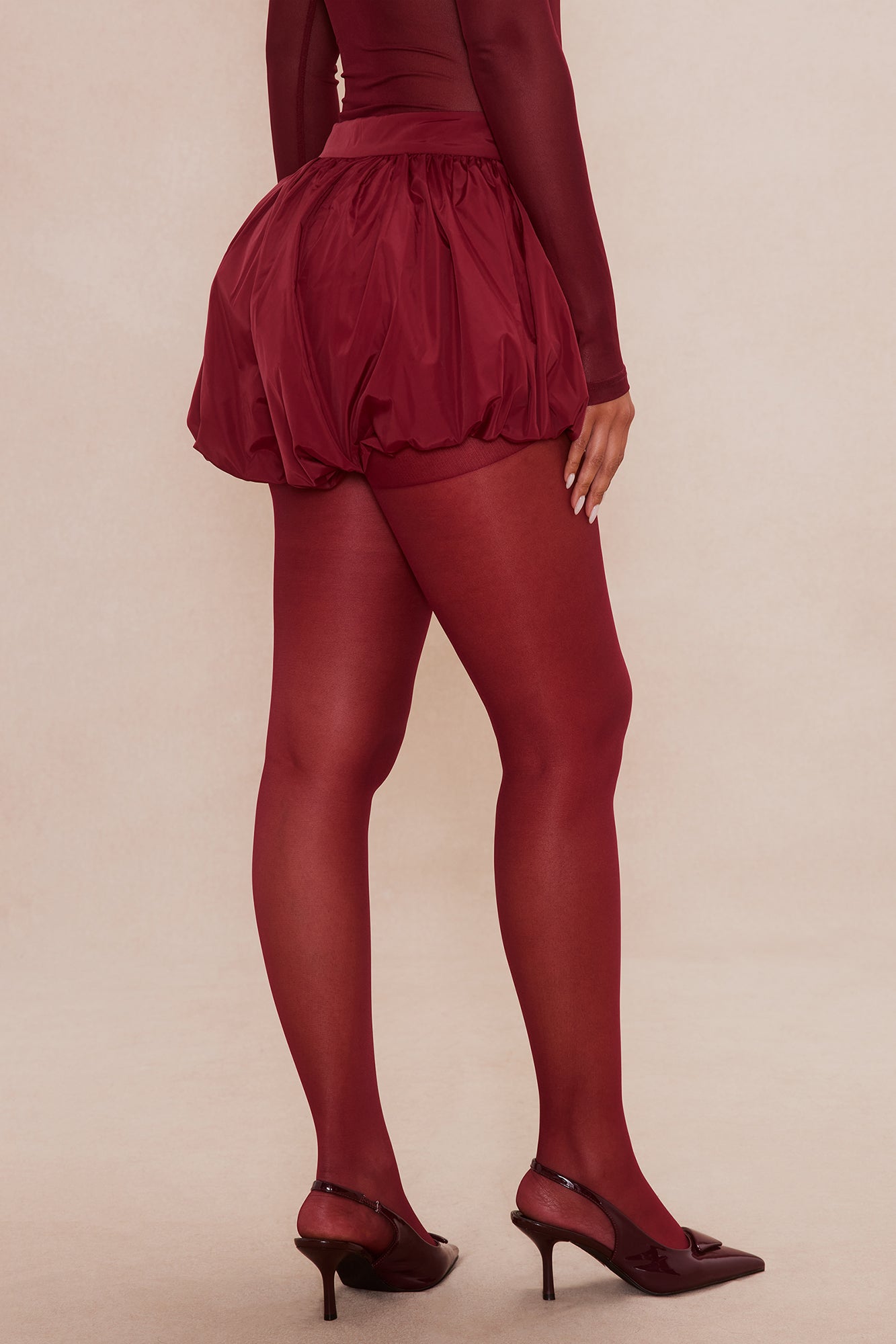 Estelle Bubble Hem Taffeta Short - Burgundy