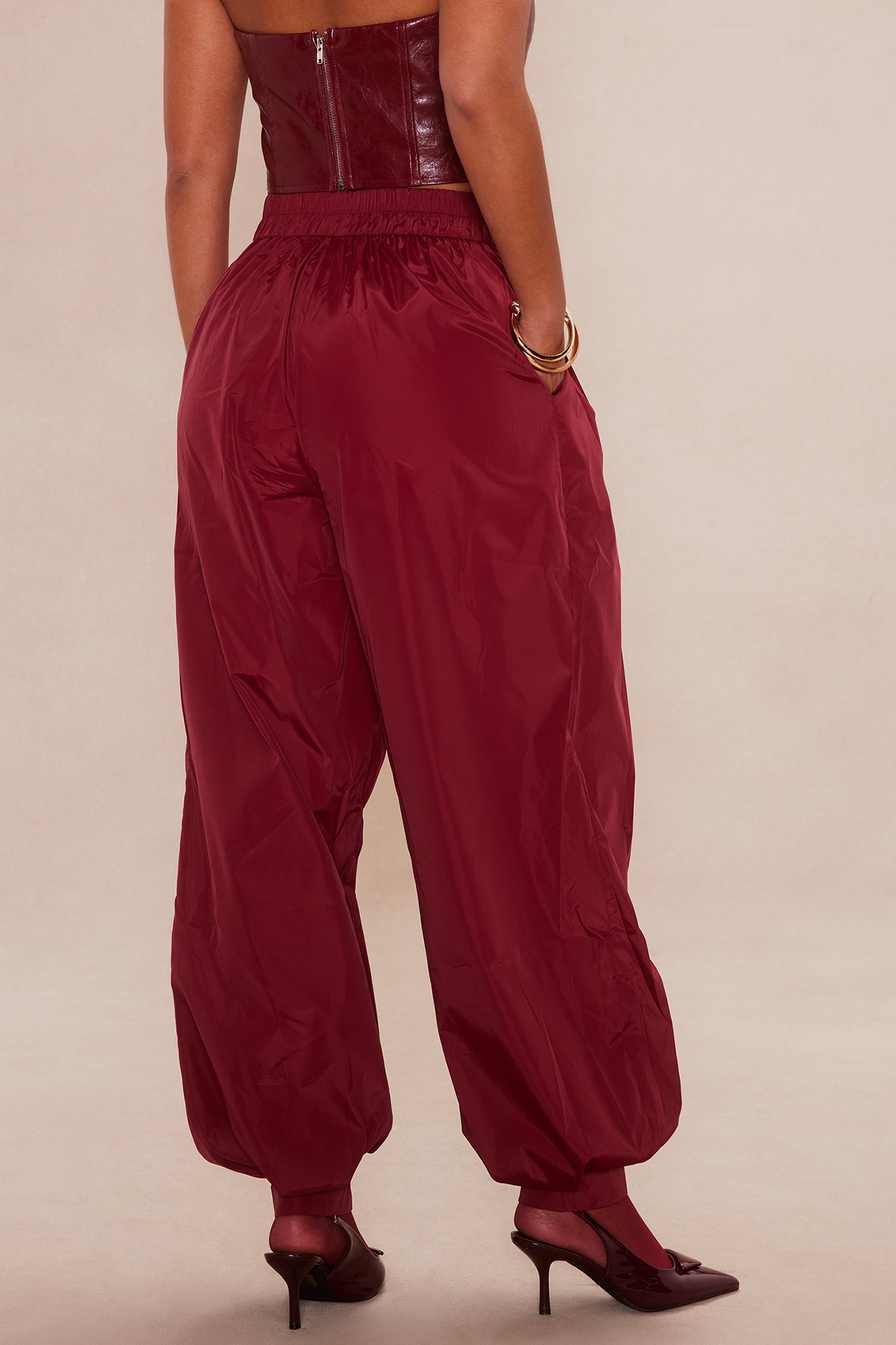 Estelle Taffeta Balloon Pant - Burgundy