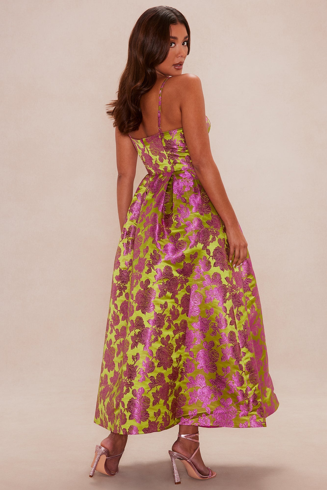 Chelsey Floral Jacquard Midi Dress - Green/combo