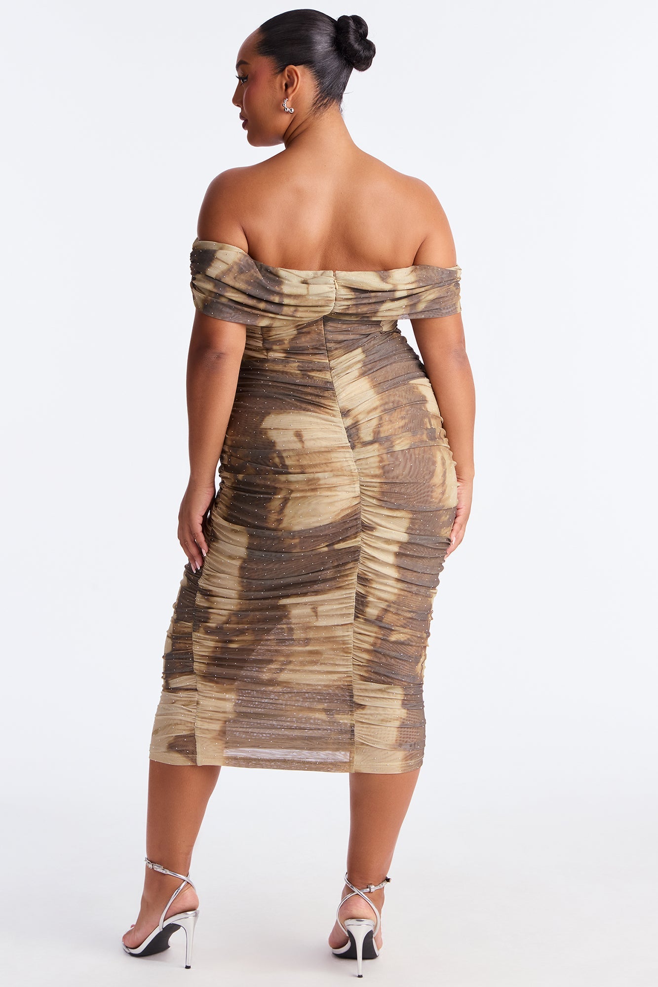 Nalani Tie Dye Rhinestone Mesh Midi Dress - Olive