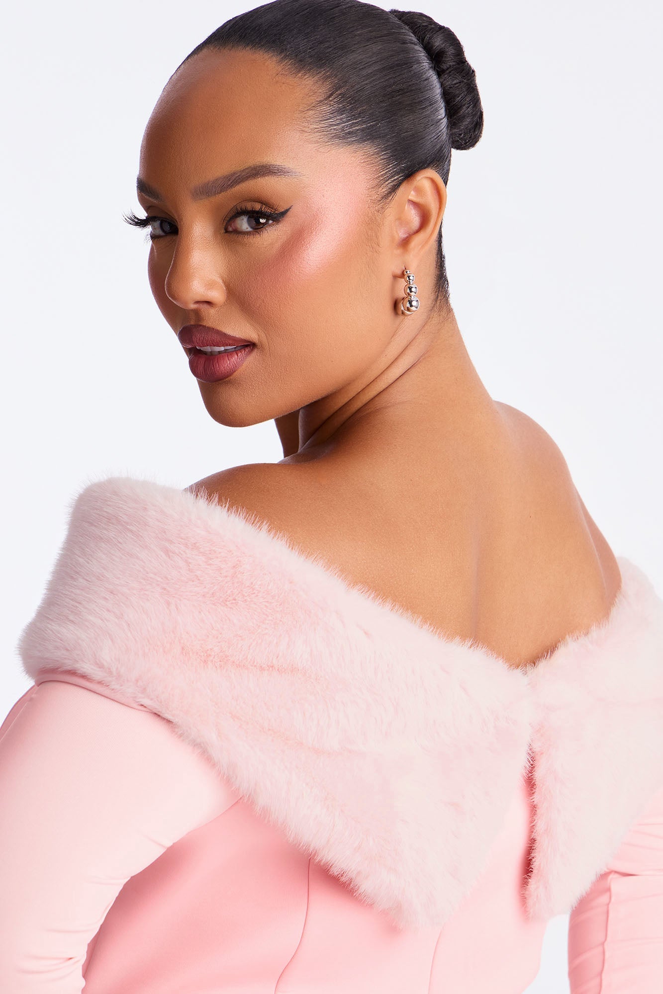 Bianca Fur Scuba Mini Dress - Pink