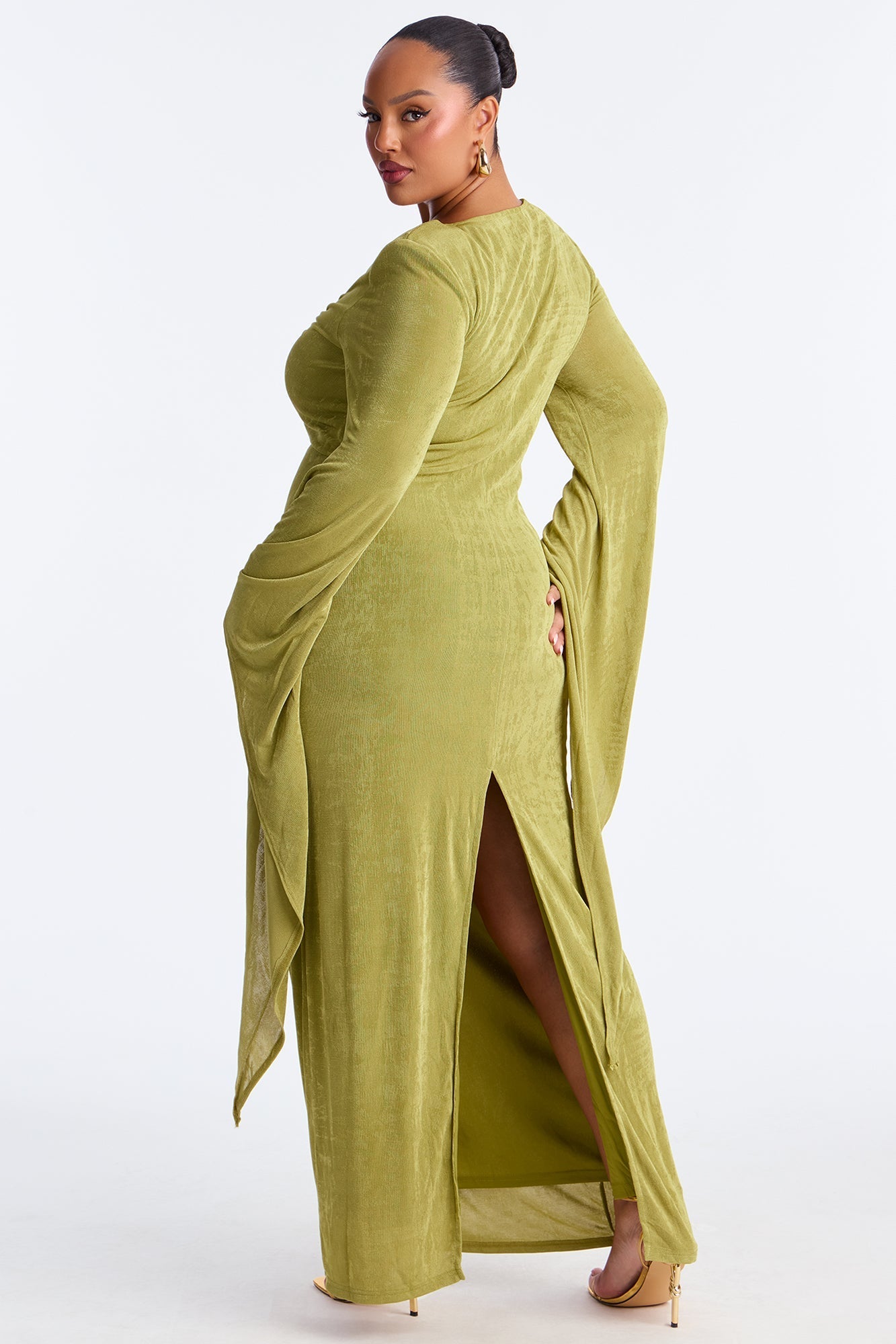 Chic Hustle Draped Maxi Dress - Olive