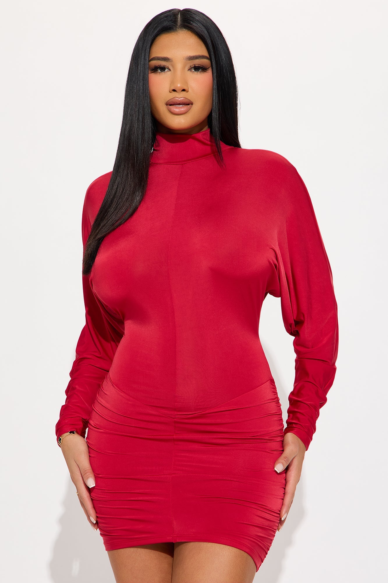 Bella Backless Long Sleeve Mini Dress - Red
