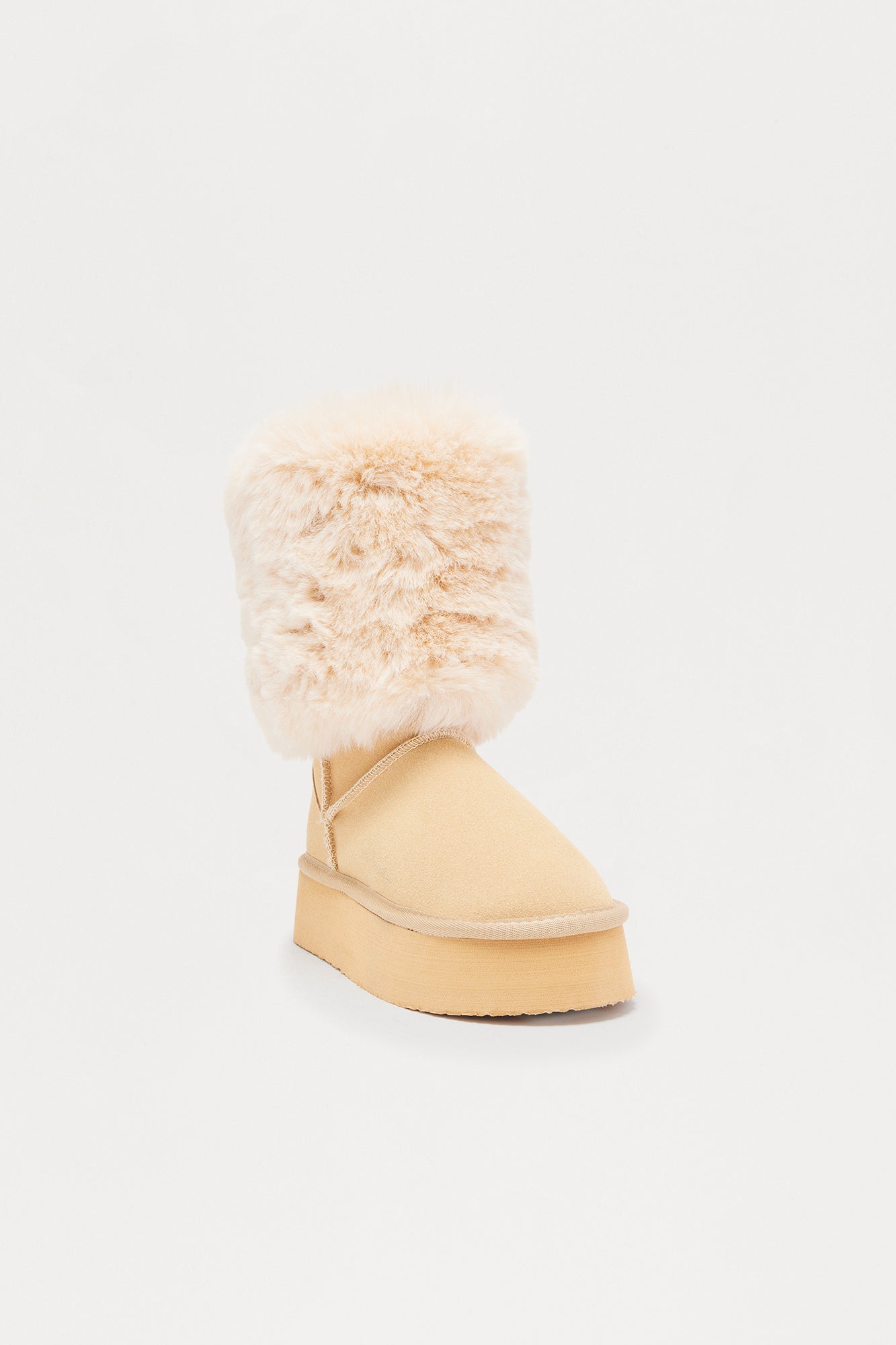 December Faux Fur Platform Booties - Sand