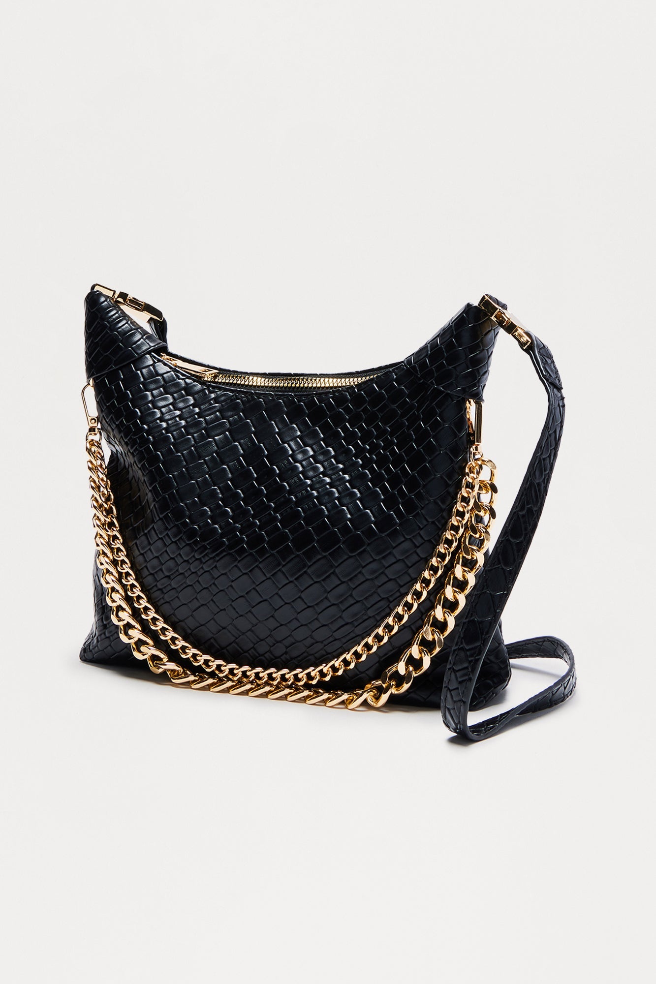 After Dark Woven Faux Leather Satchel Handbag - Black