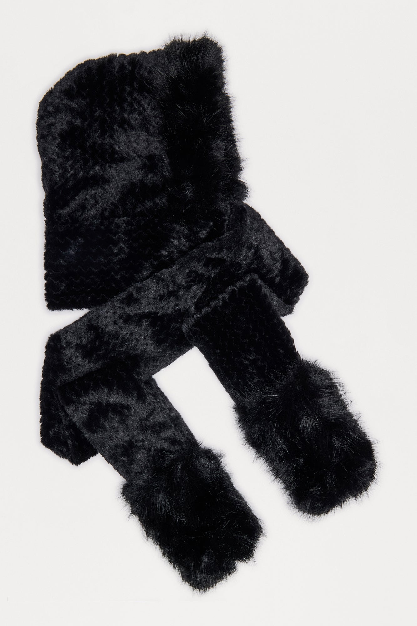 Bundle Me Up Faux Fur Hood Scarf - Black