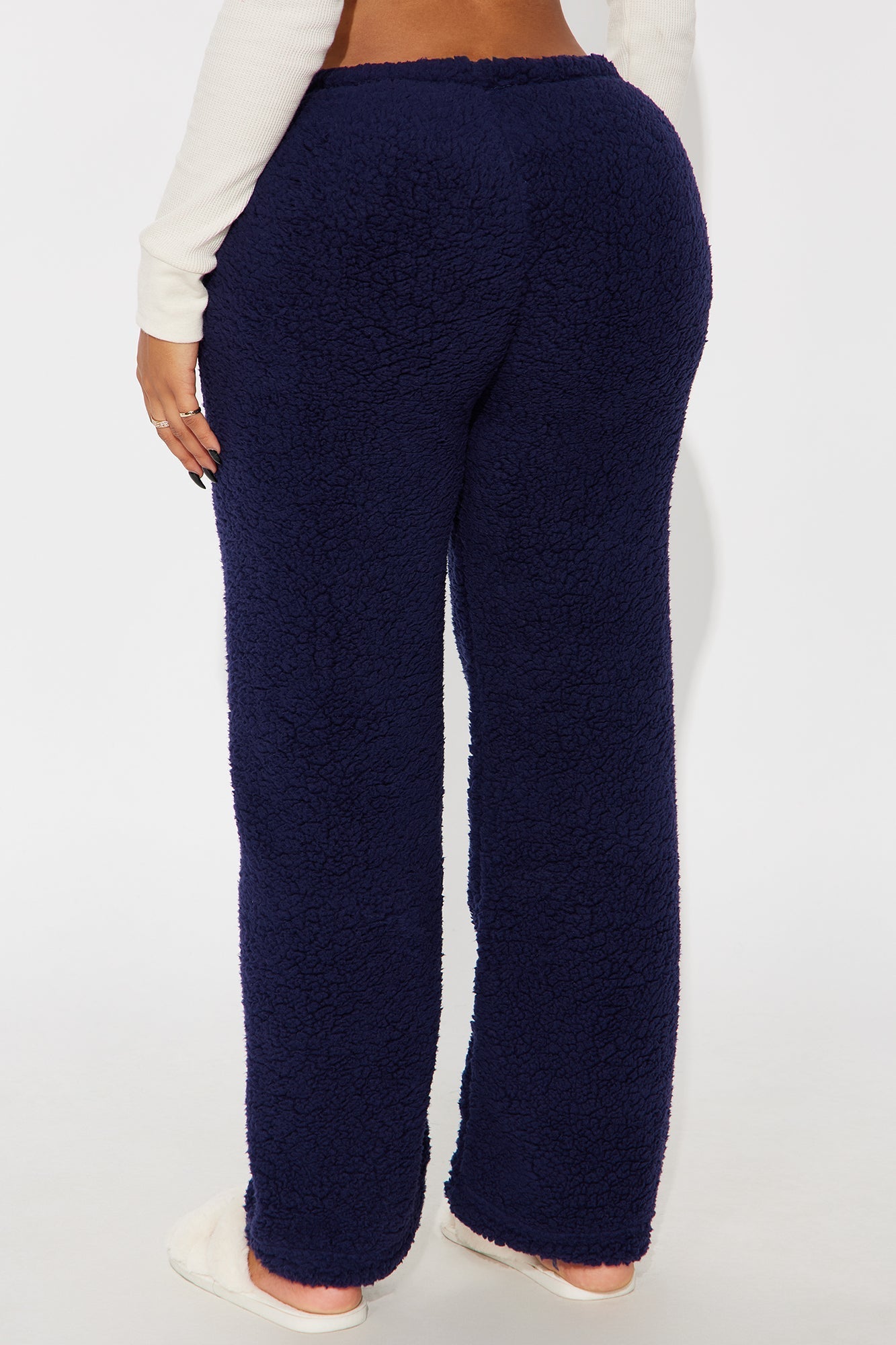 Candy Cane Cutie Embroidered Sherpa PJ Pants - Navy
