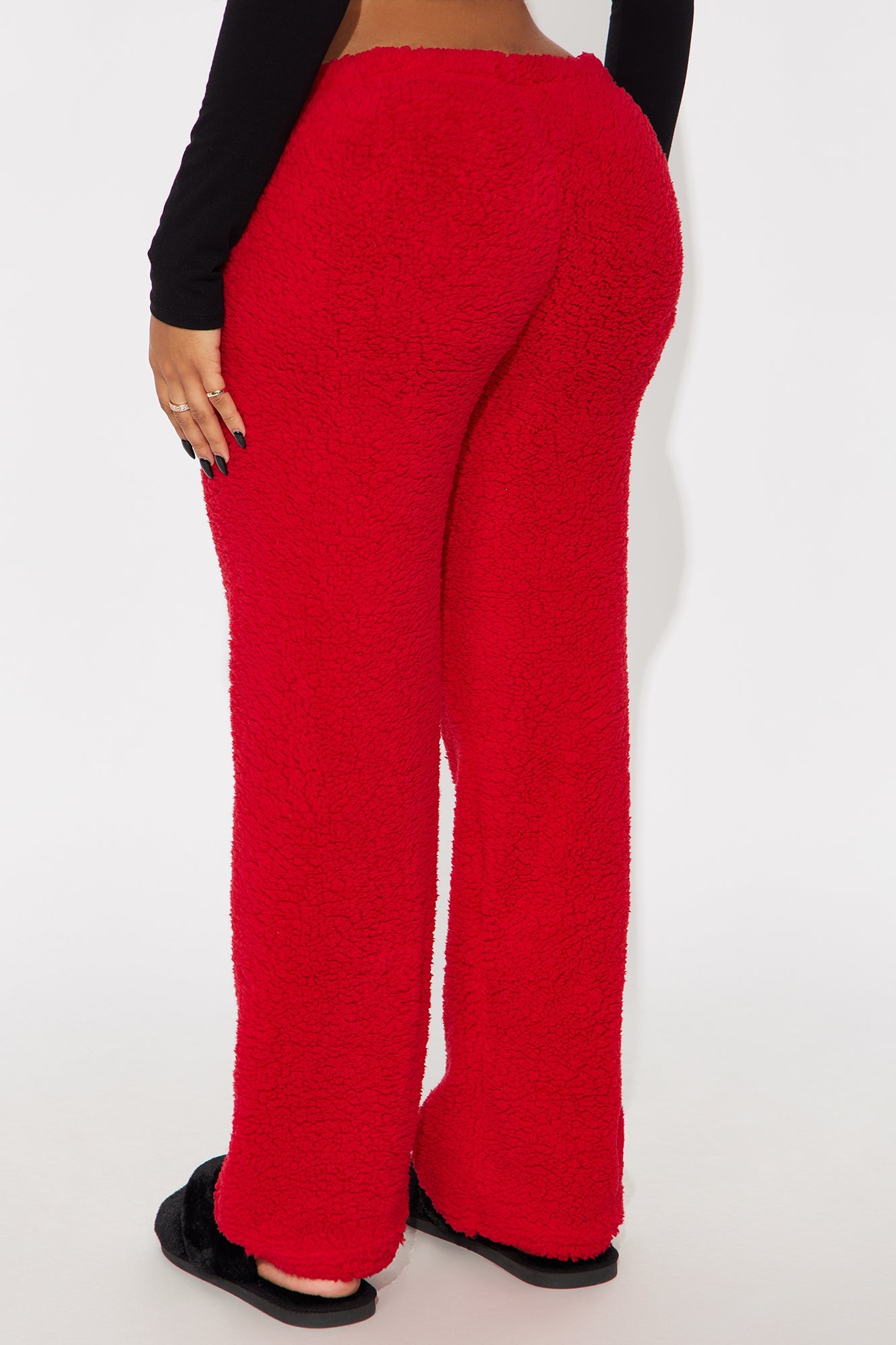 Holly Jolly Vibes Embroidered Sherpa PJ Pants - Red