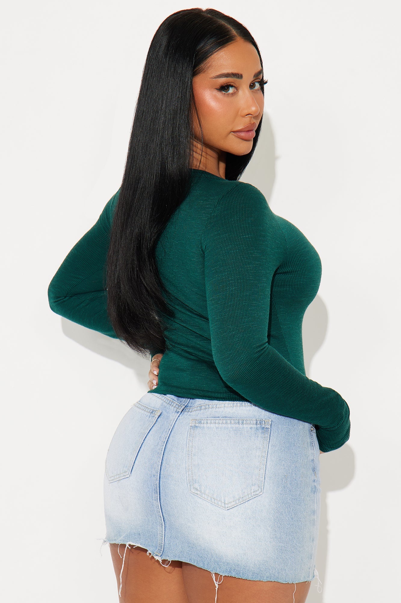 Katrina Button Up Long Sleeve Top - Hunter