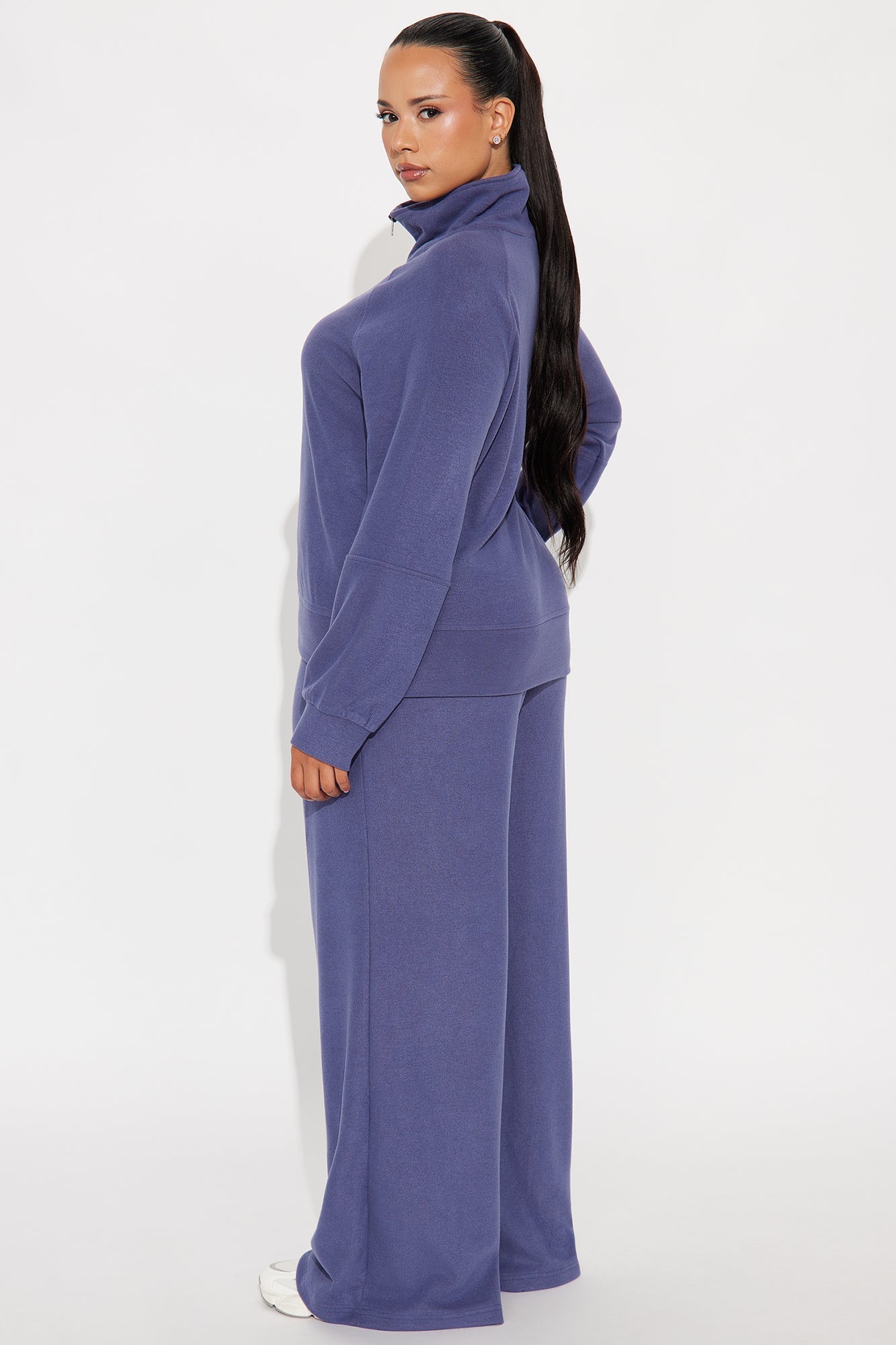 Raven Ribbed Quarter Zip Pant Set - Indigo