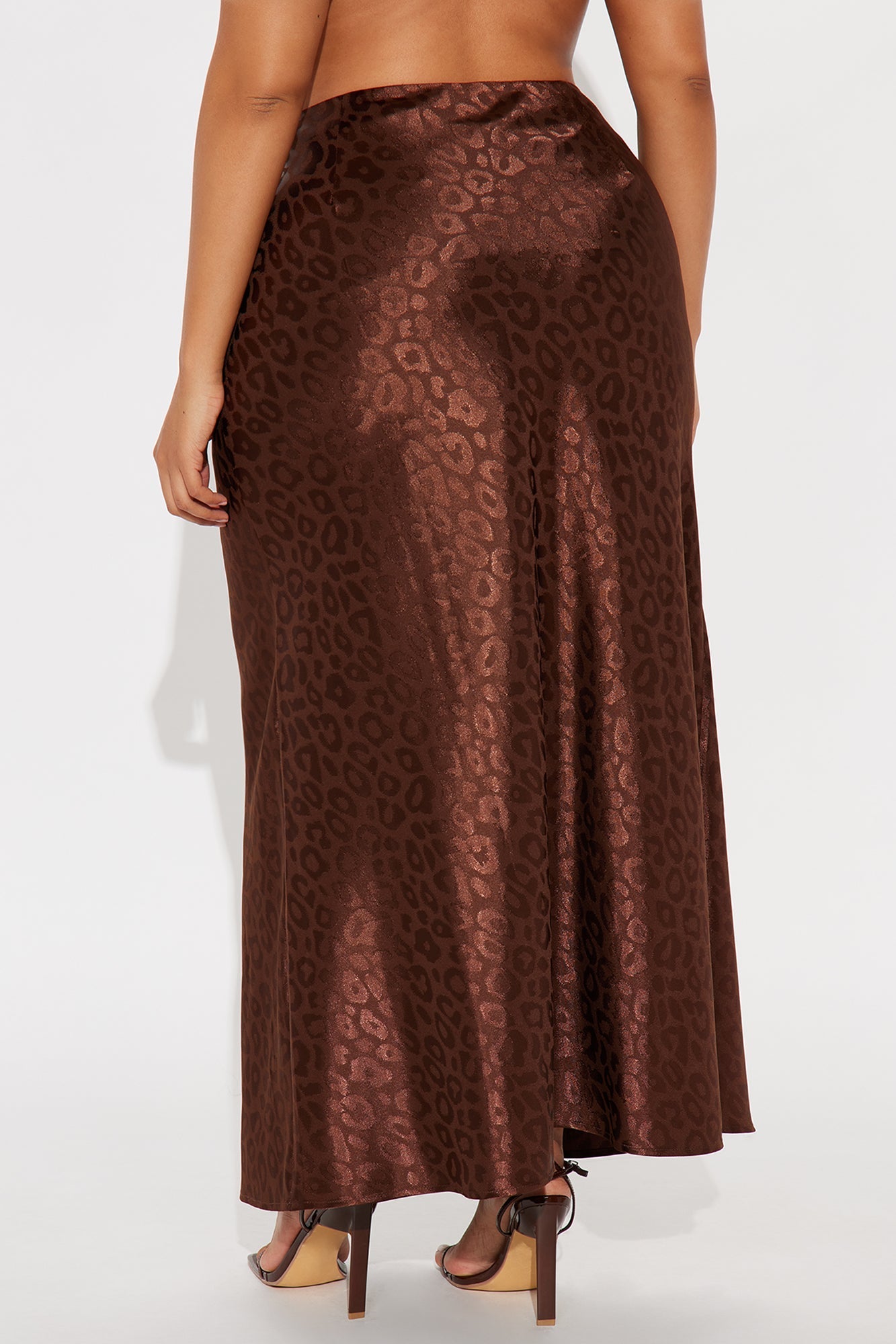 Cleo Leopard Satin Maxi Skirt - Chocolate