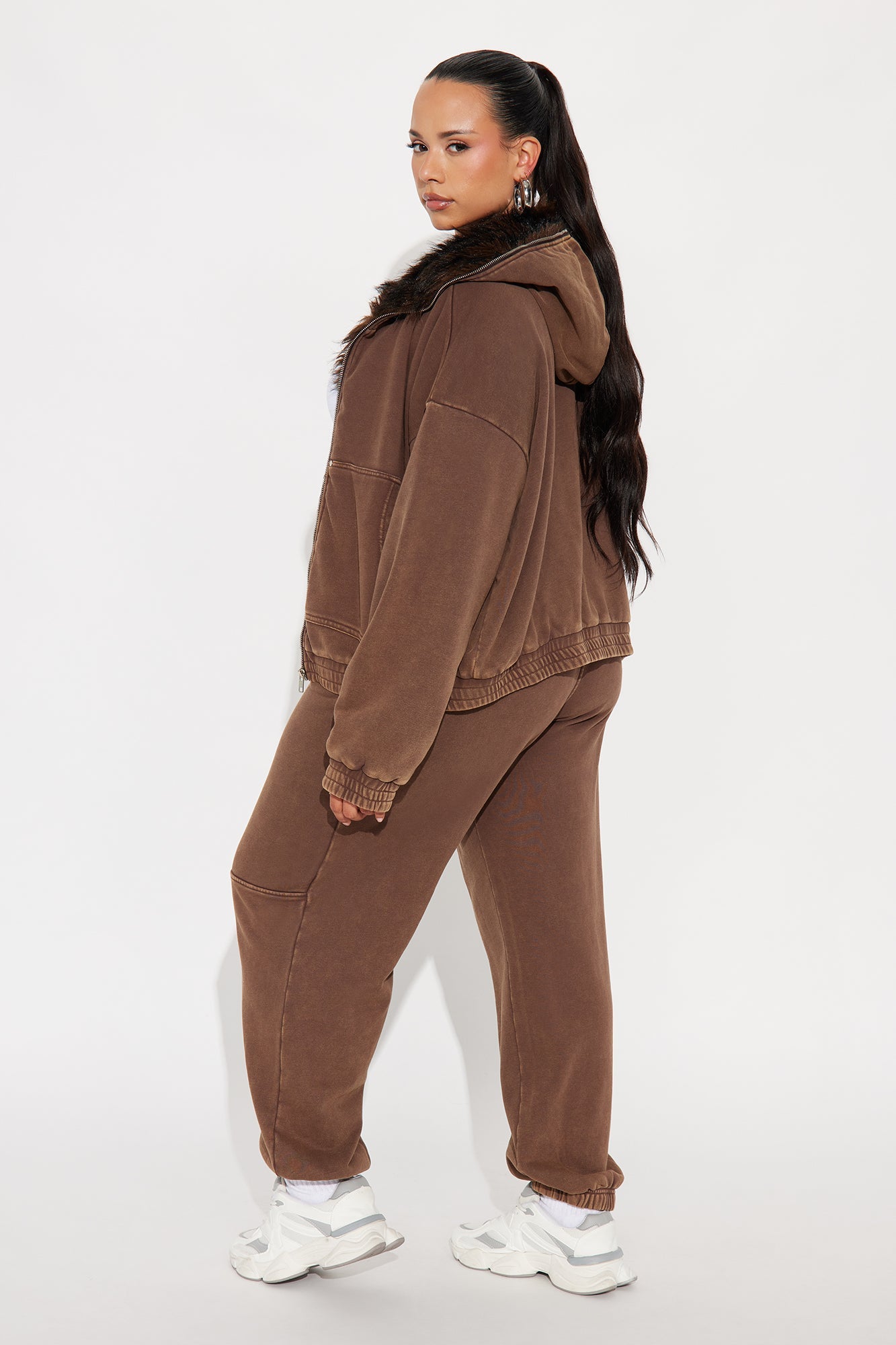 Melanie Fur Trim Pant Set - Brown