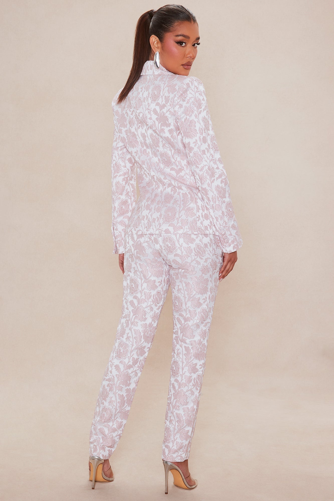 Charlotte Floral Jacquard Blazer Pant Set - Light Pink