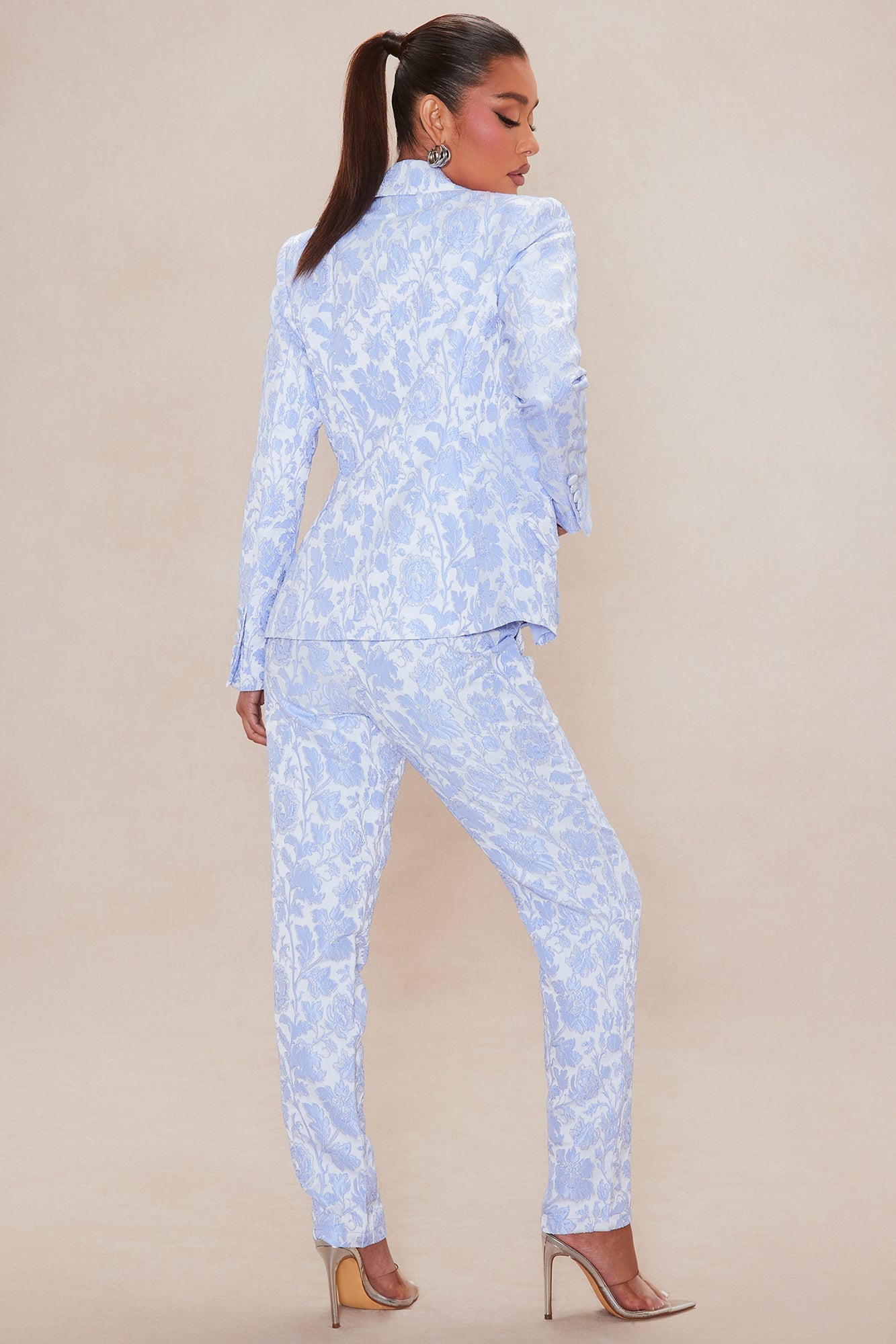 Charlotte Floral Jacquard Blazer Pant Set - Light Blue