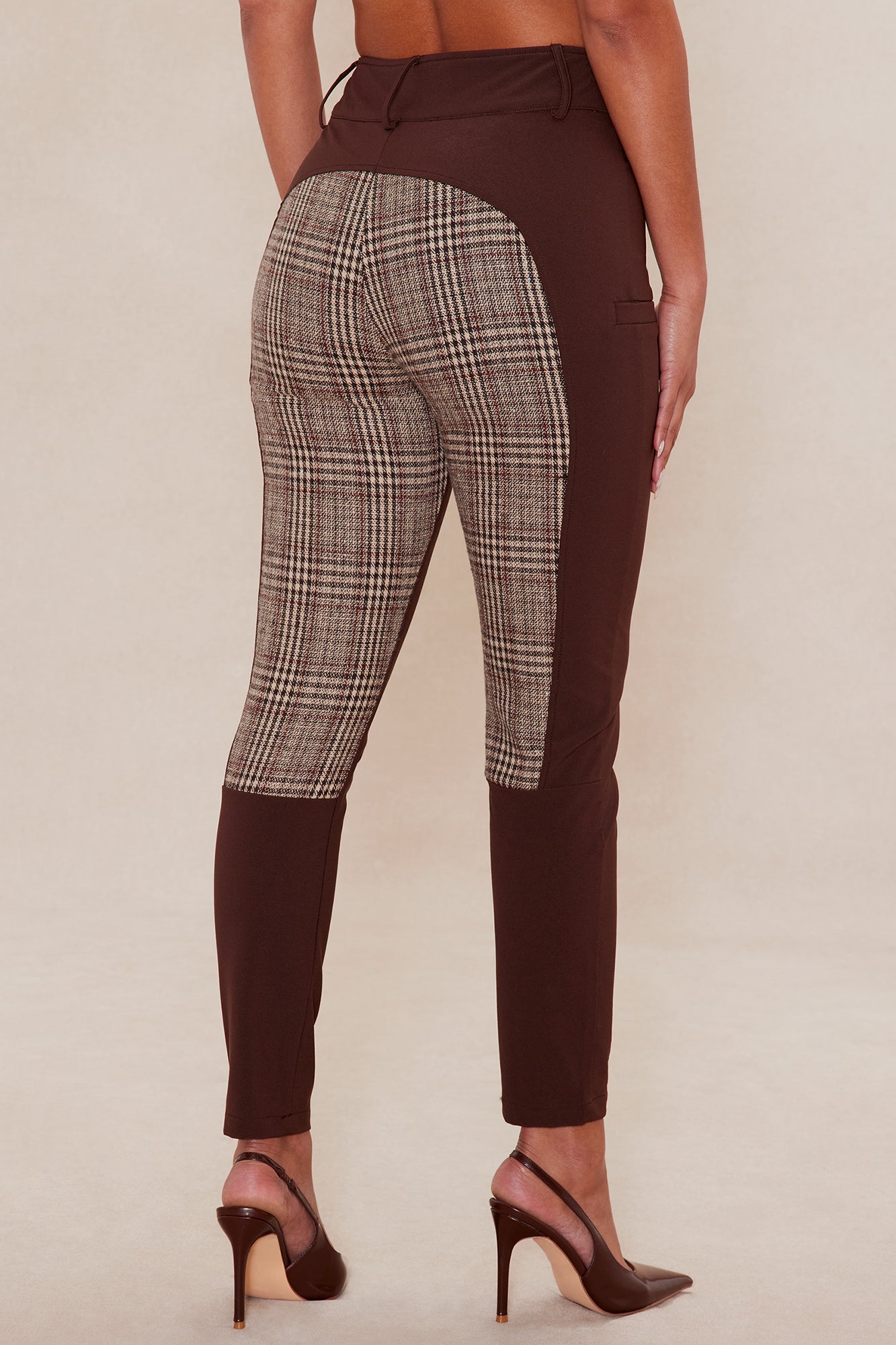 Harlow Embellished Plaid Riding Pant - Dark Brown