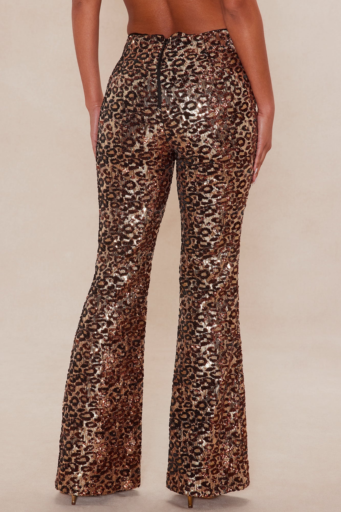 Delphine Leopard Sequin Flare Pant - Leopard
