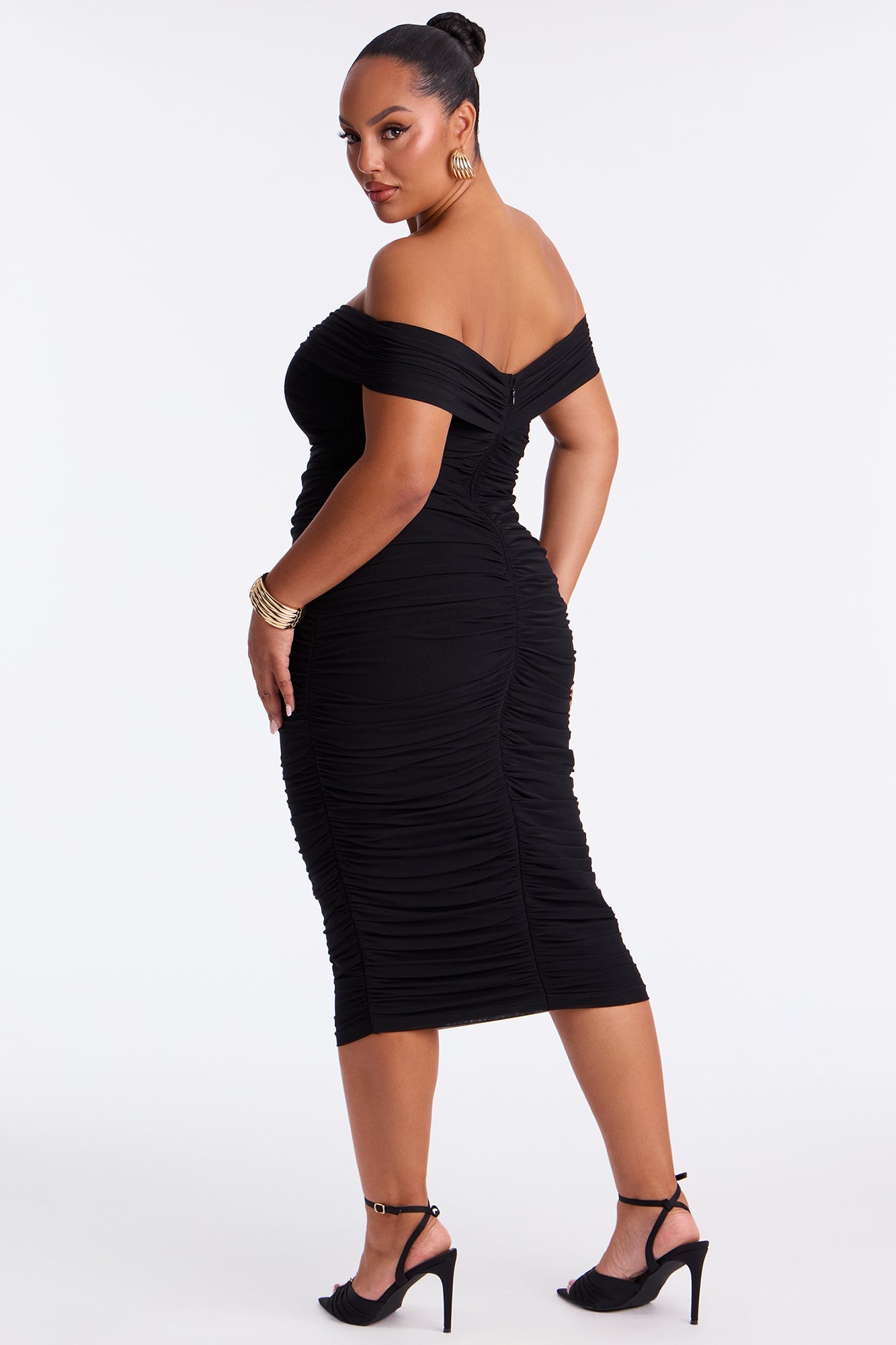 Haisley Ruched Mesh Bandage Midi Dress - Black