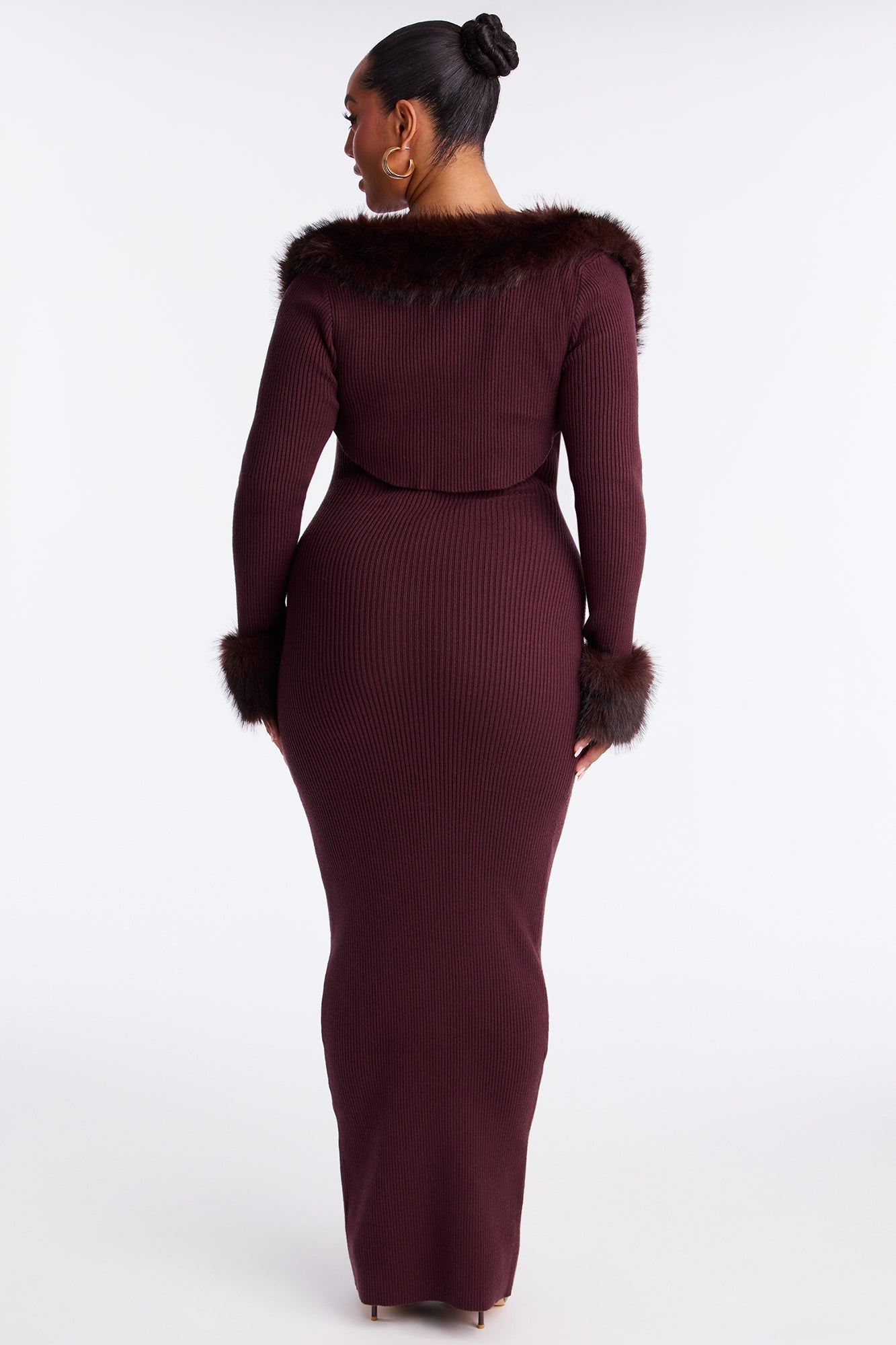 Fuzzy Signal Maxi Dress Set - Chocolate