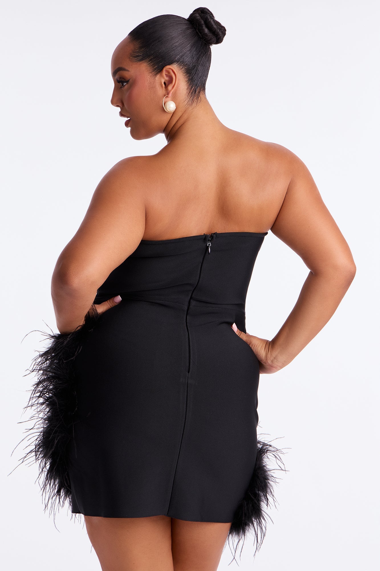 Top Choice Feather Trim Bandage Mini Dress - Black