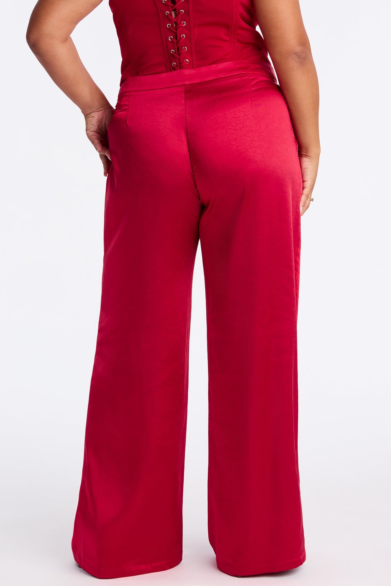 Main Topic Low Rise Wide Leg Satin Pant 33 - Red