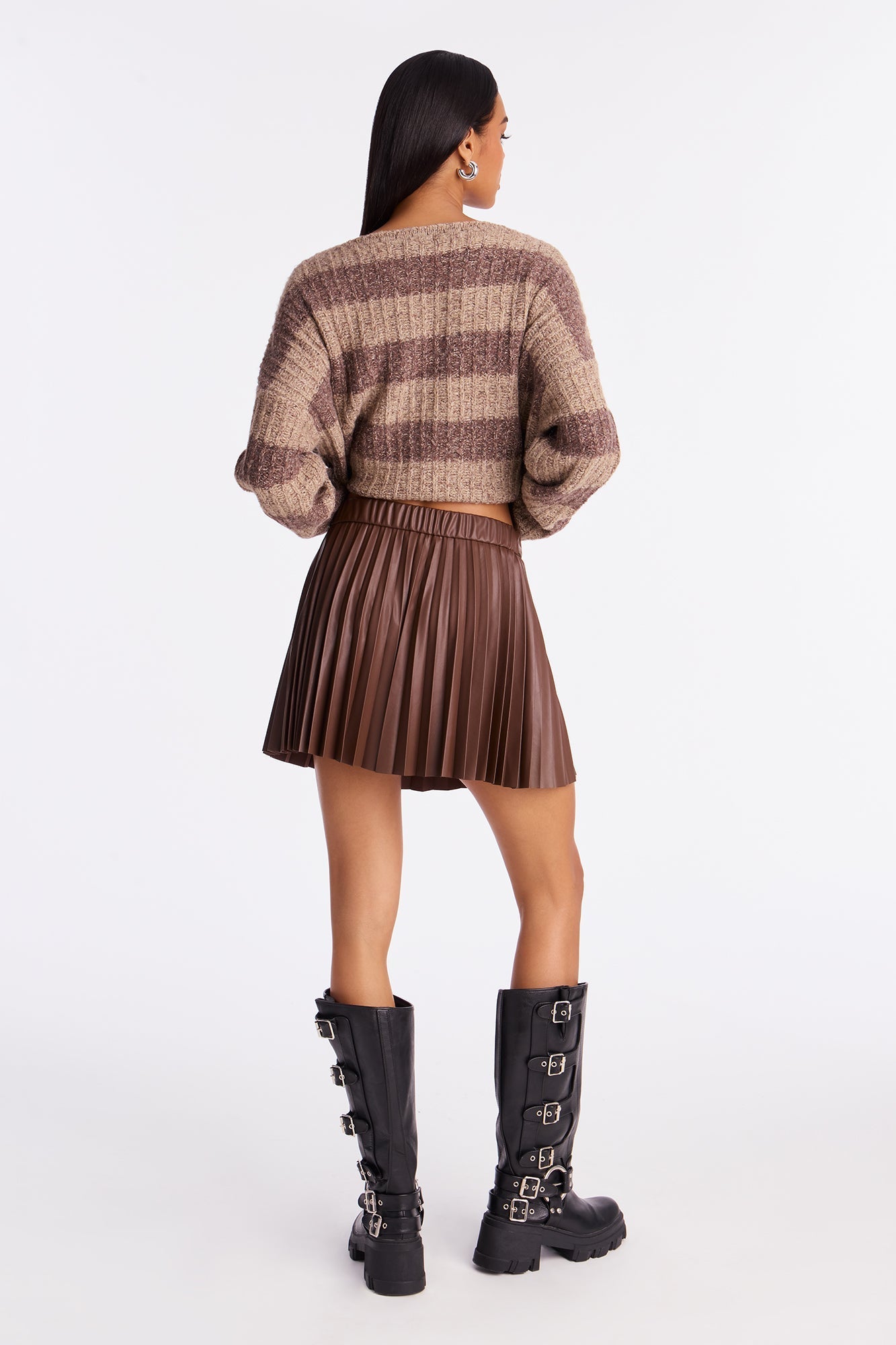 Keep My Secret Faux Leather Pleated Mini Skirt - Cognac