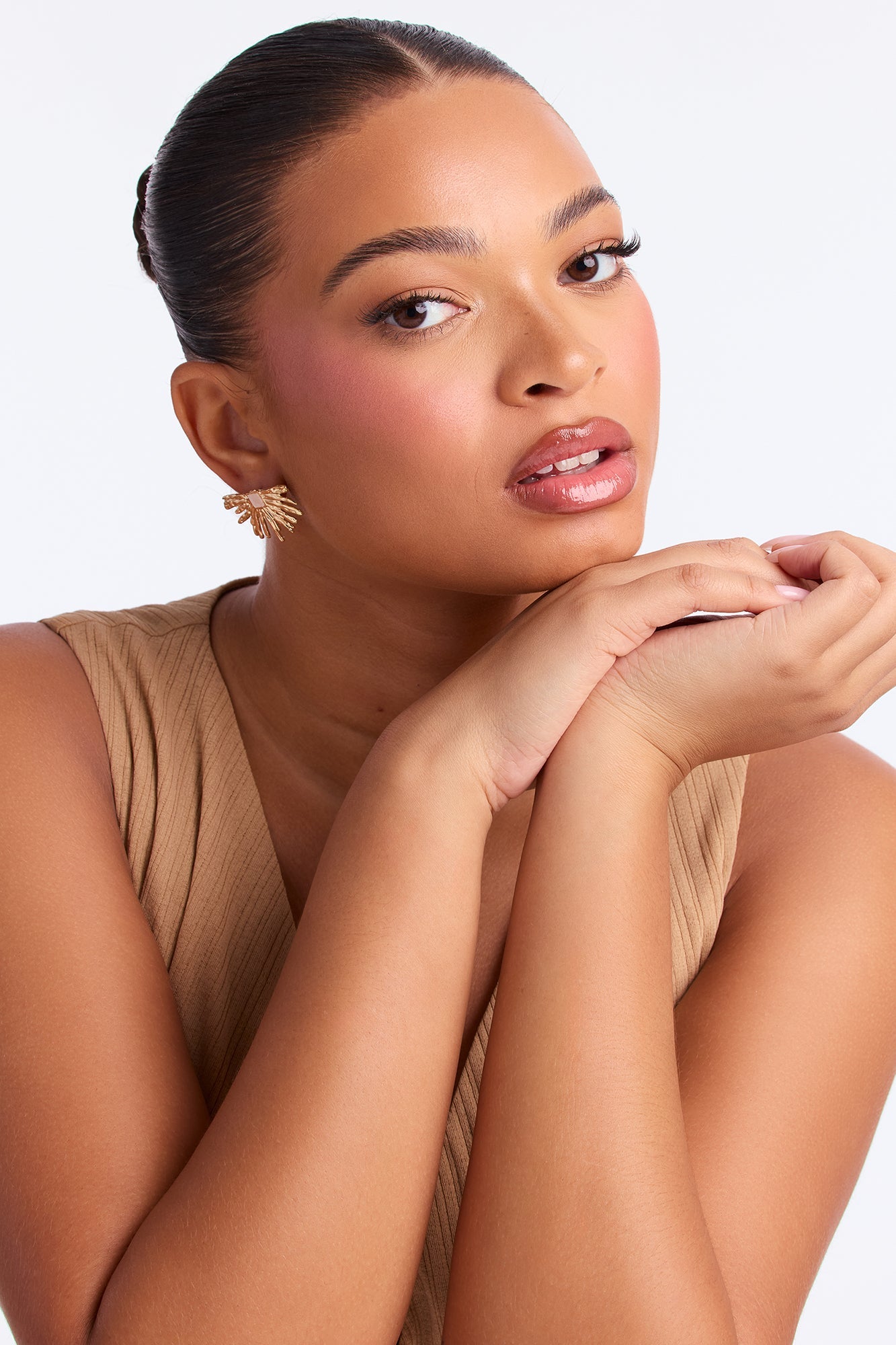 Half And Half Jeweled Drop Earrings - Gold