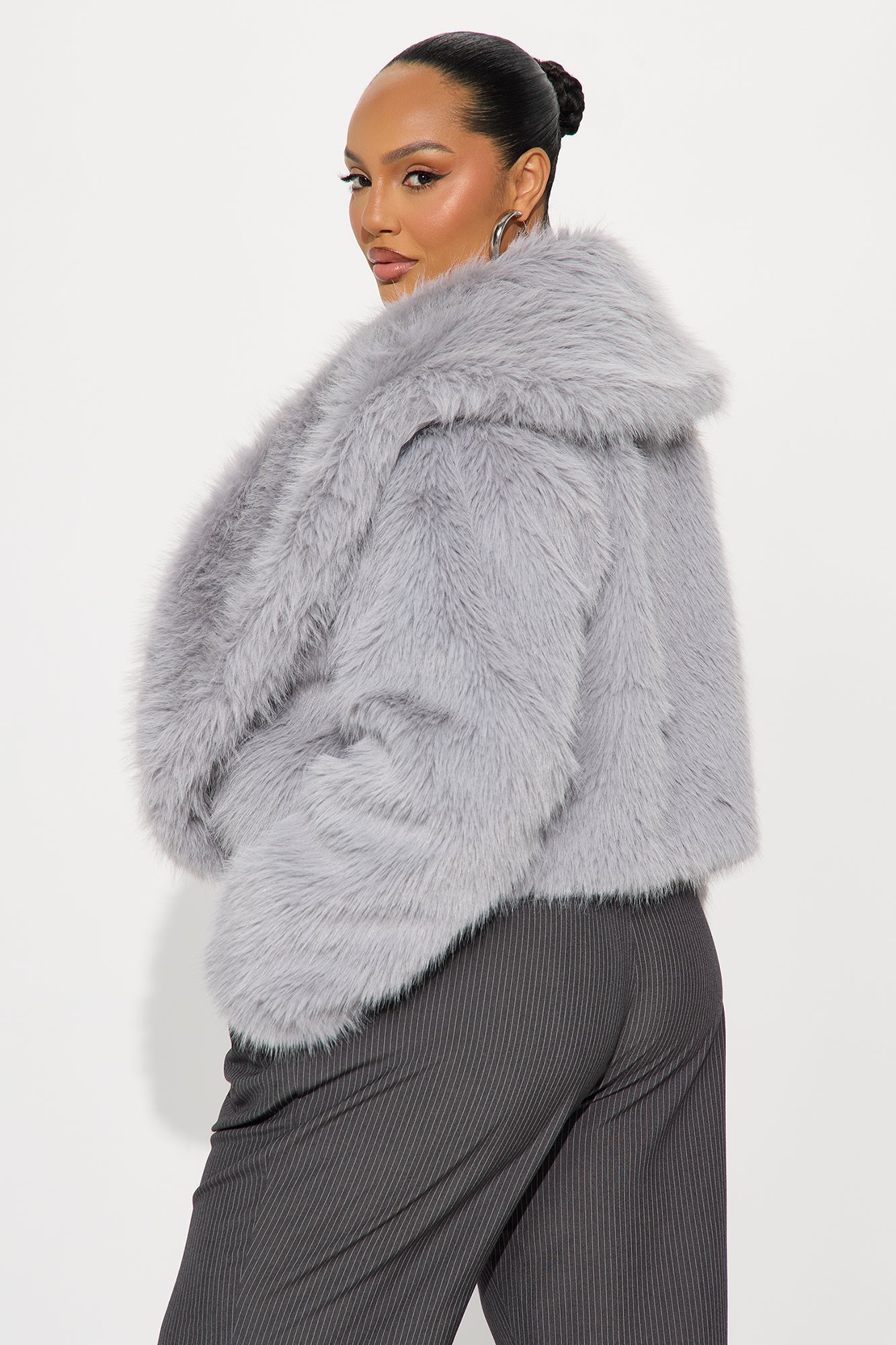 Gigi Faux Fur Coat - Grey