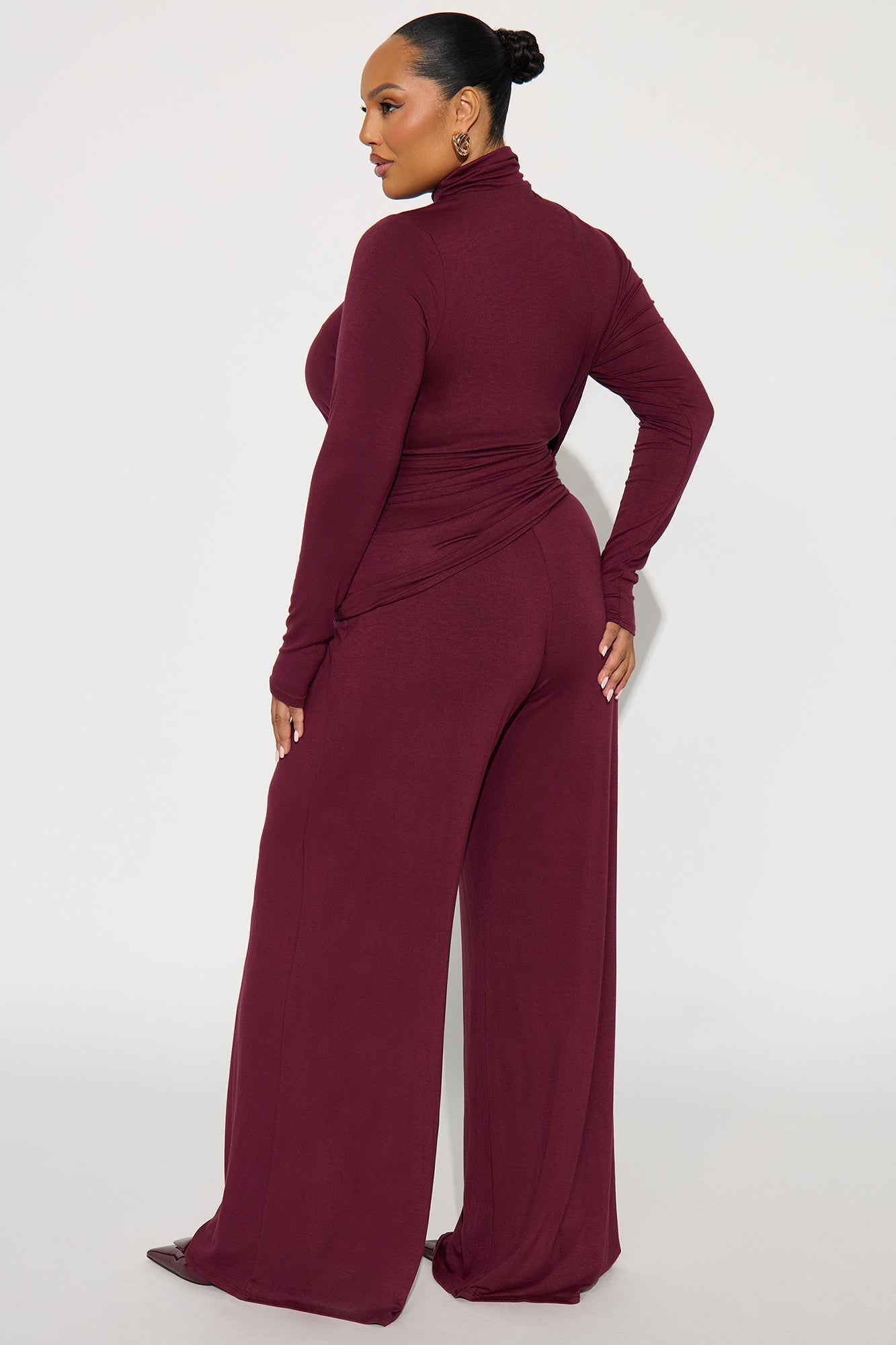 Keep It Simple High Neck Pant Set - Wine
