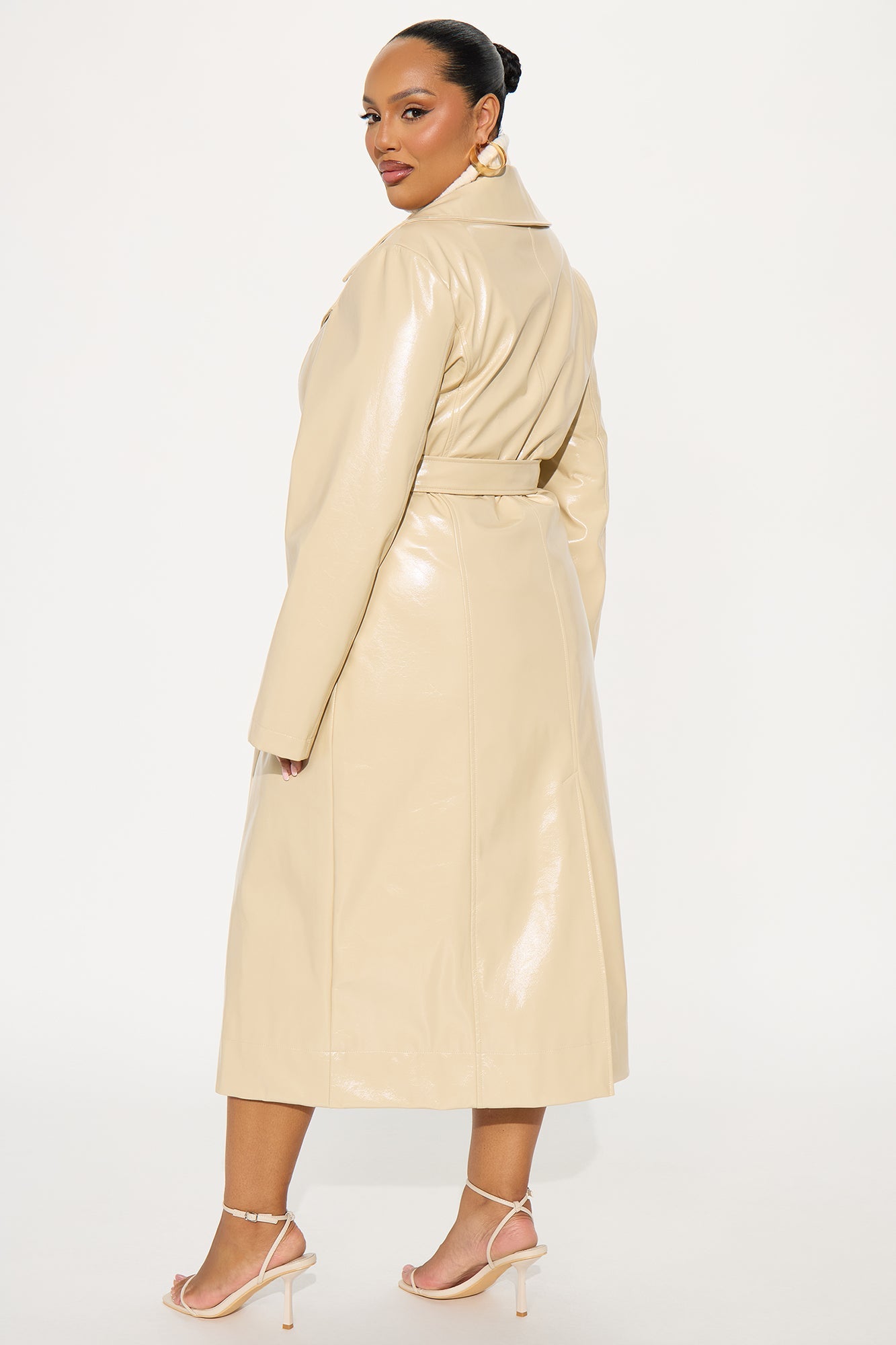 Kelis Faux Leather Trench Coat - Beige