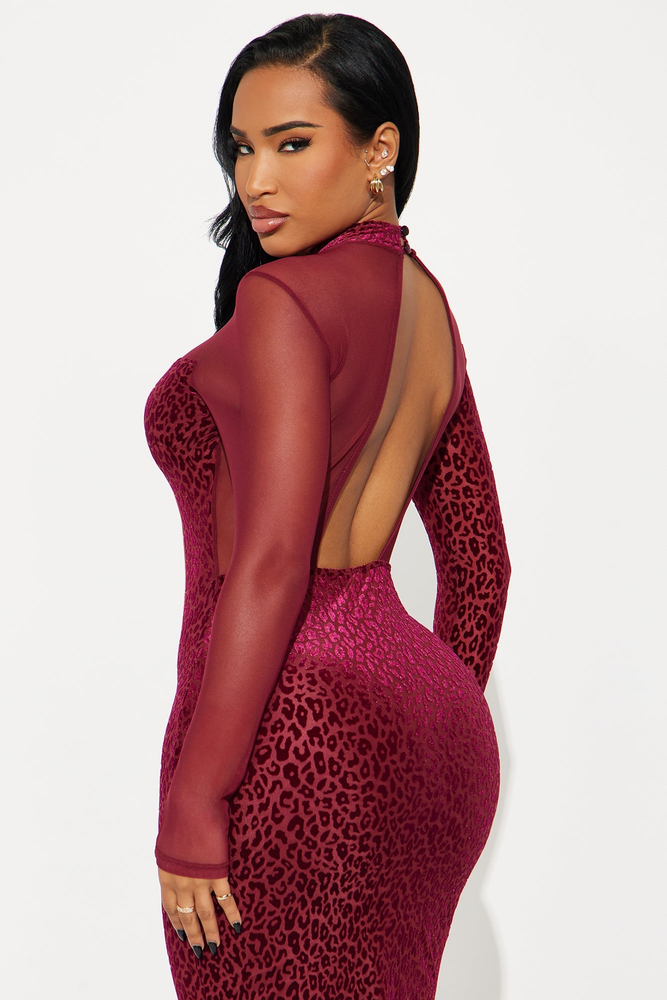 Where's My Gloss Mesh Midi Dress - Burgundy