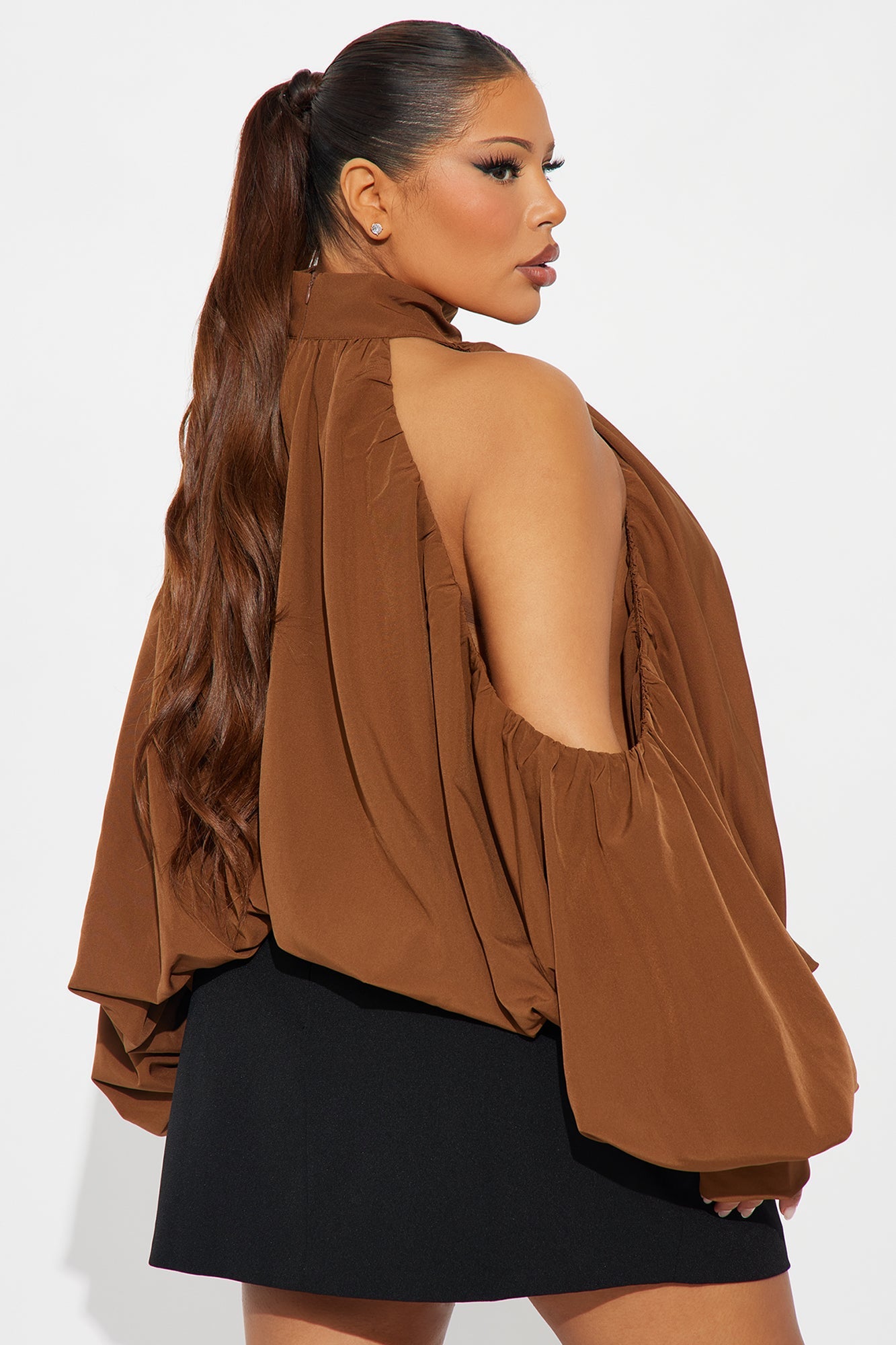 Inner Goddess Draped Lantern Top - Brown