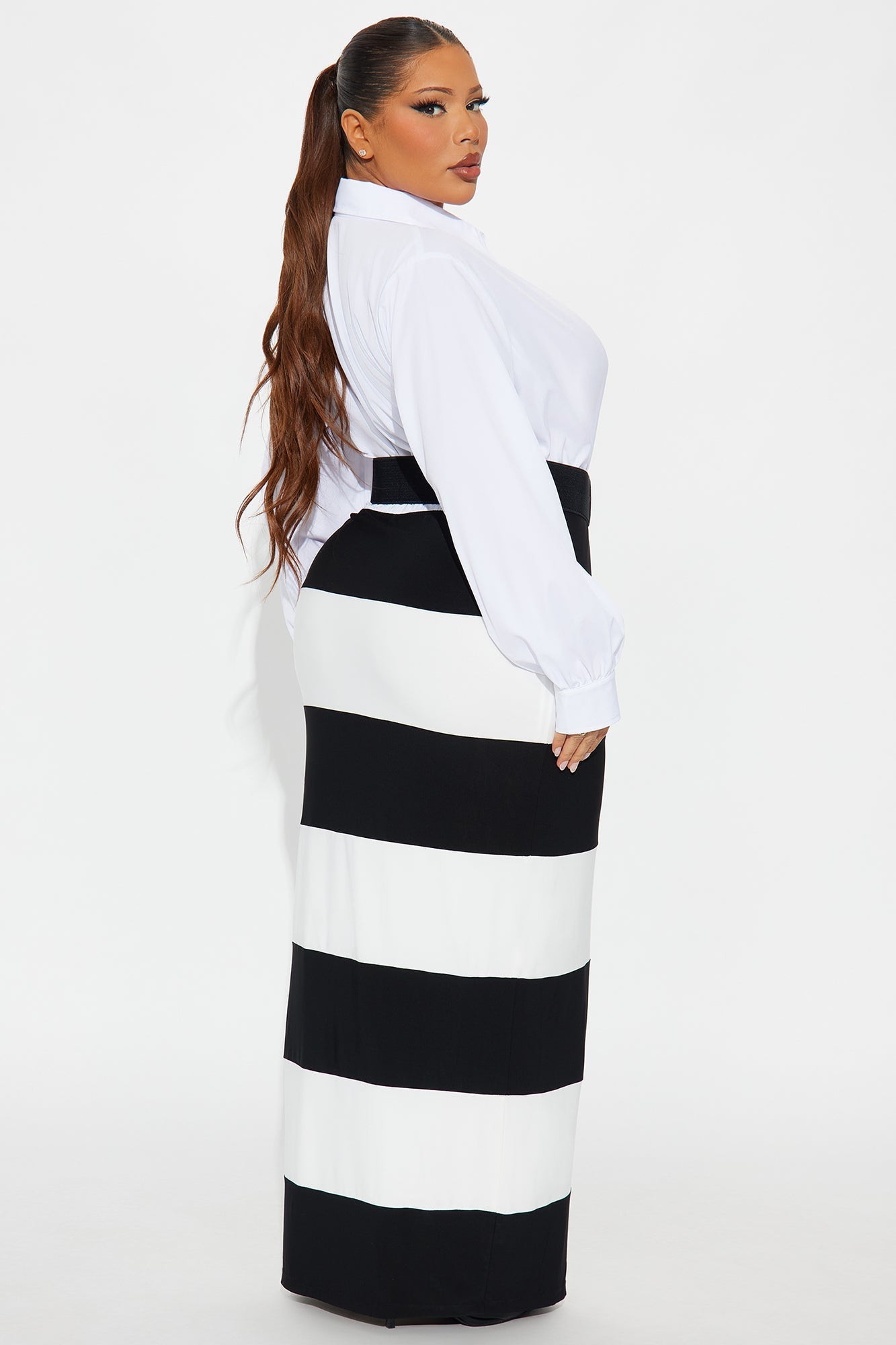Office Threat Striped Maxi Dress - White/Black