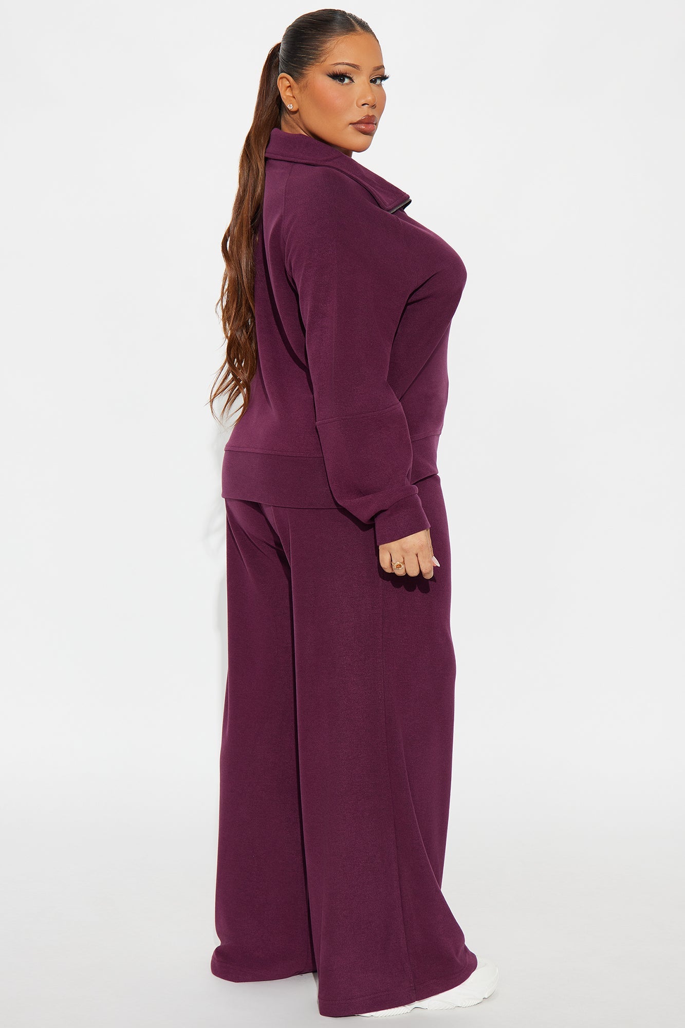 Raven Ribbed Quarter Zip Pant Set - Burgundy