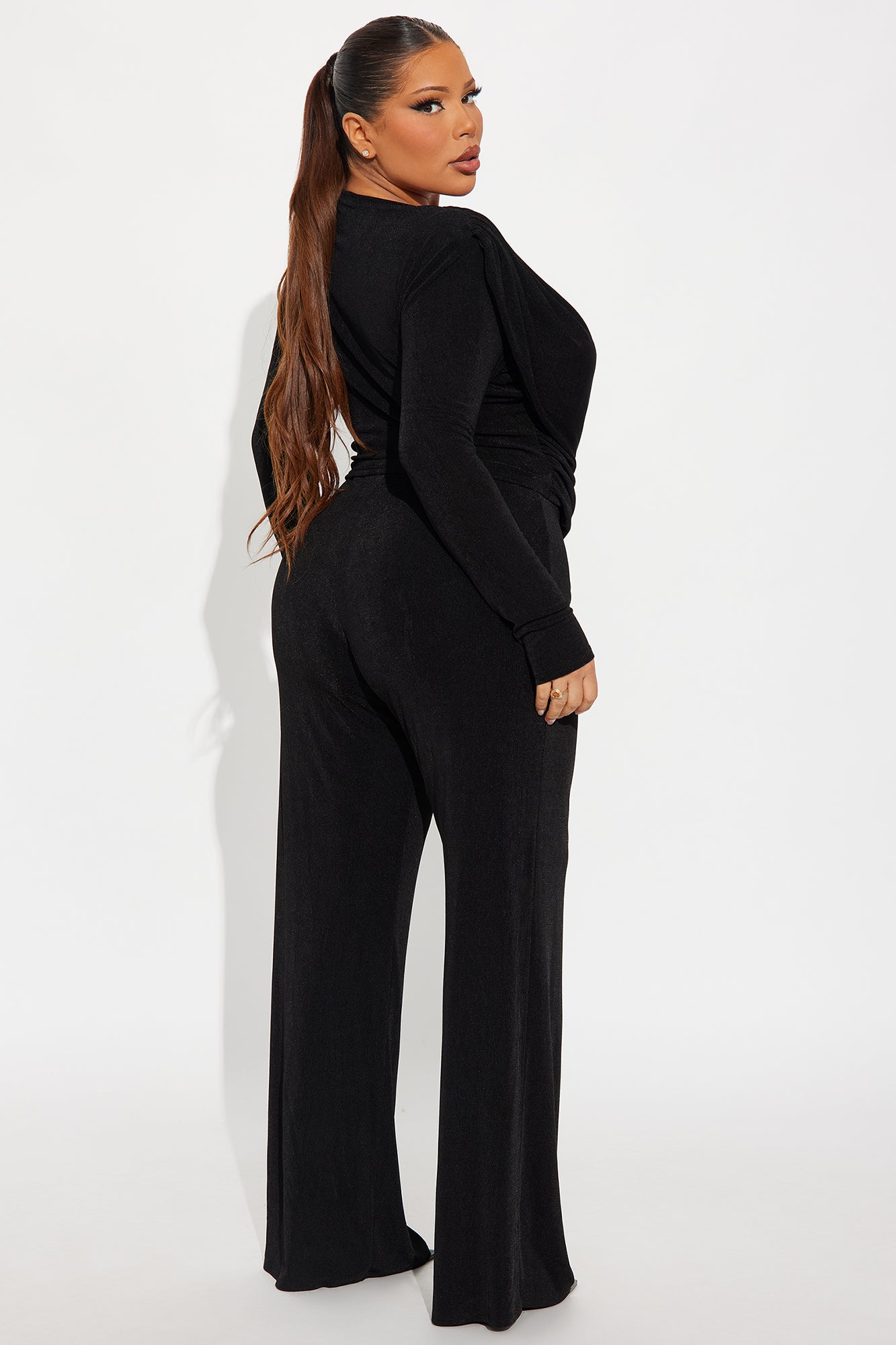 Bianca Bold Shoulder Cowl Neck Pant Set - Black