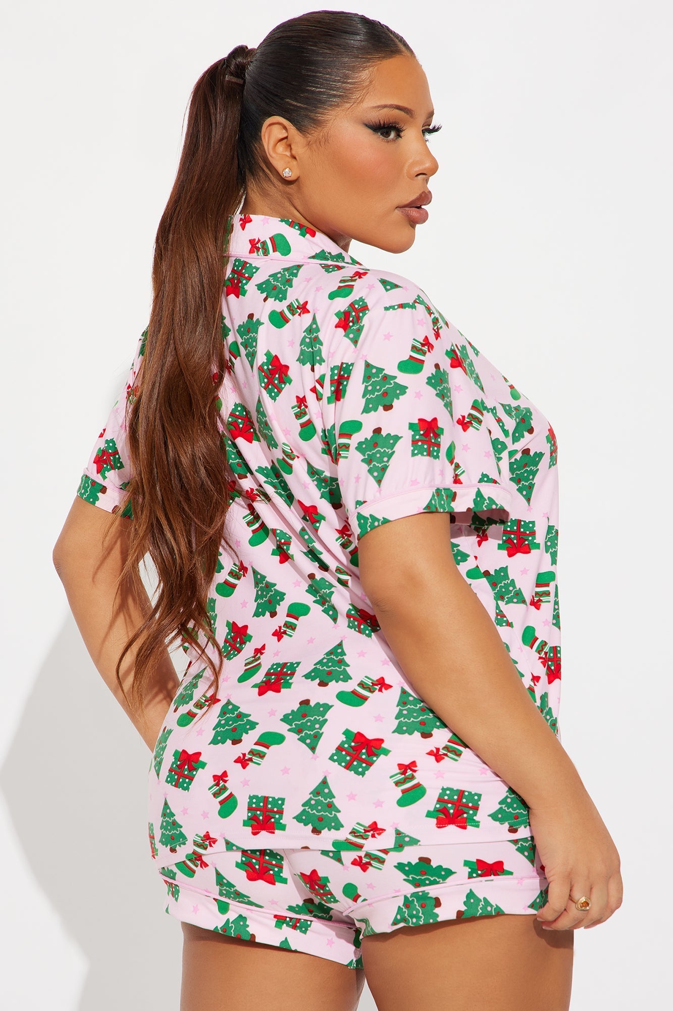 Under The Christmas Tree Short Sleeve PJ Short Set - Pink/combo