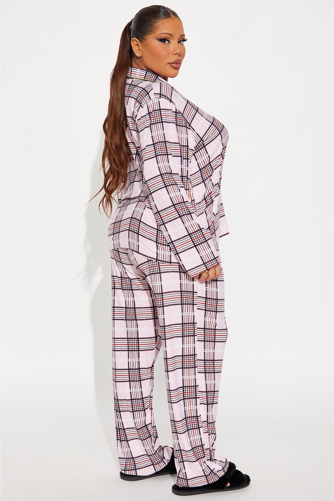 Sleepy Queen Embroidered Glitter Long Sleeve PJ Pant Set - Pink/combo