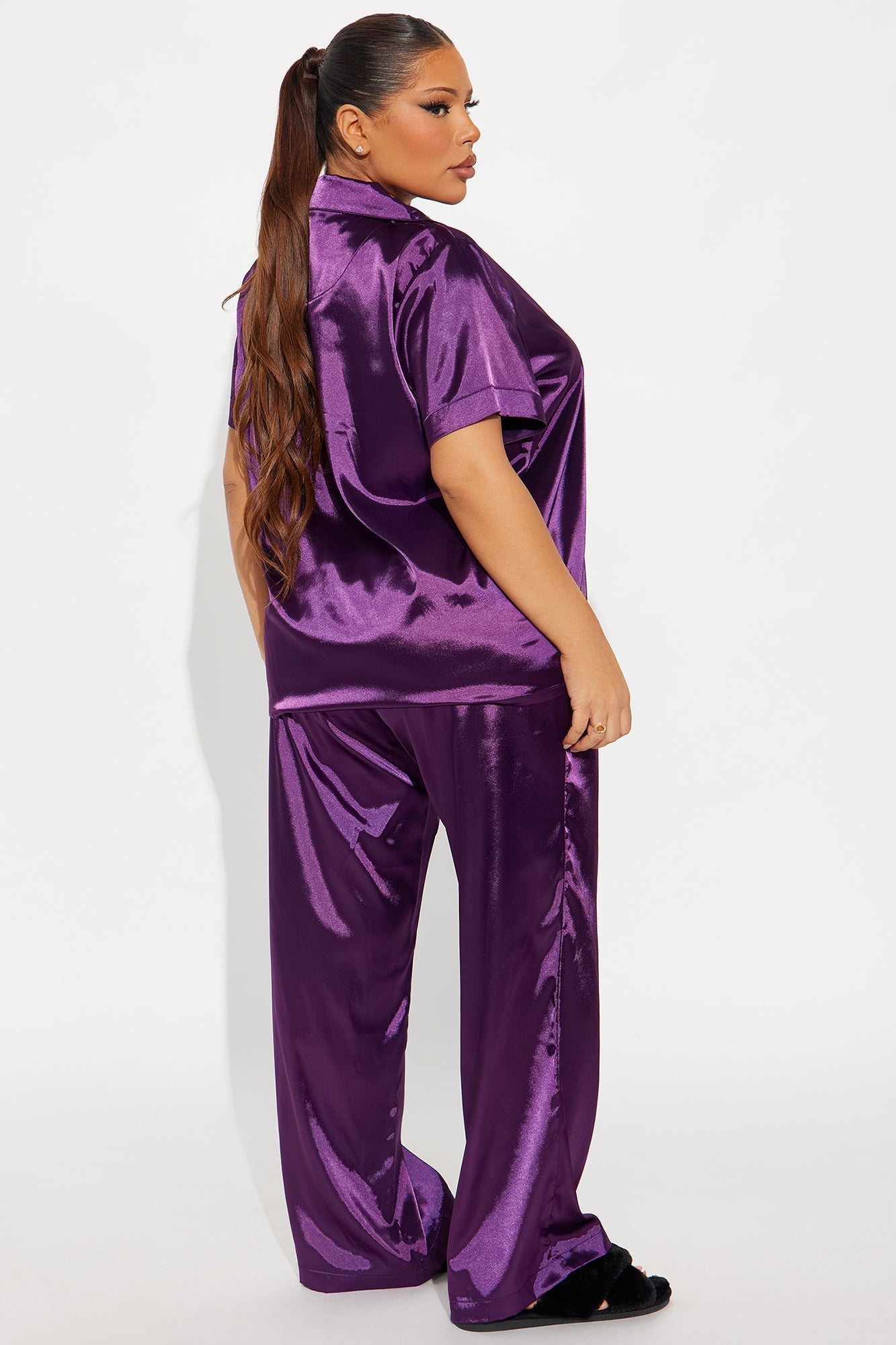 Pillow Fight Satin PJ Pants Set - Eggplant