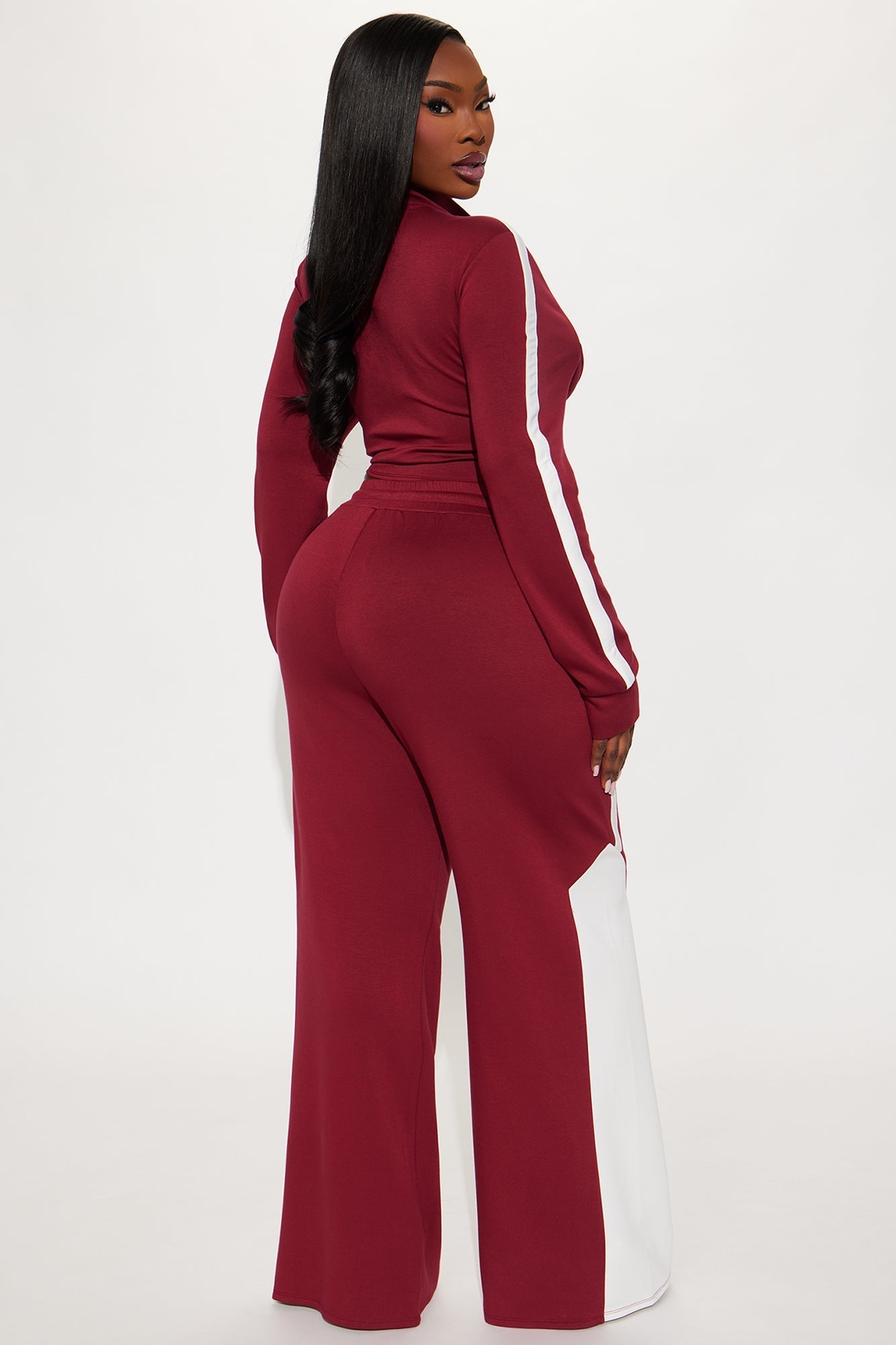 Victory Lap Scuba Pant Set - Burgundy