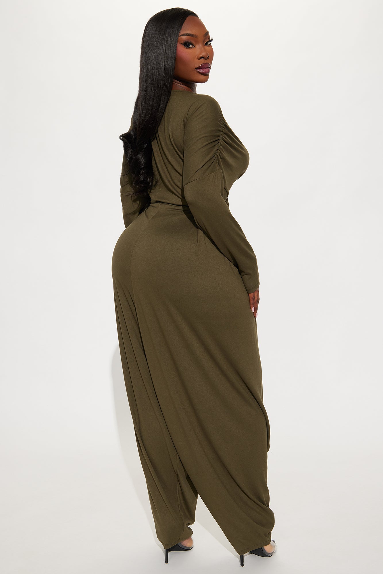 Jessie Balloon Leg Off Shoulder Jumpsuit - Olive