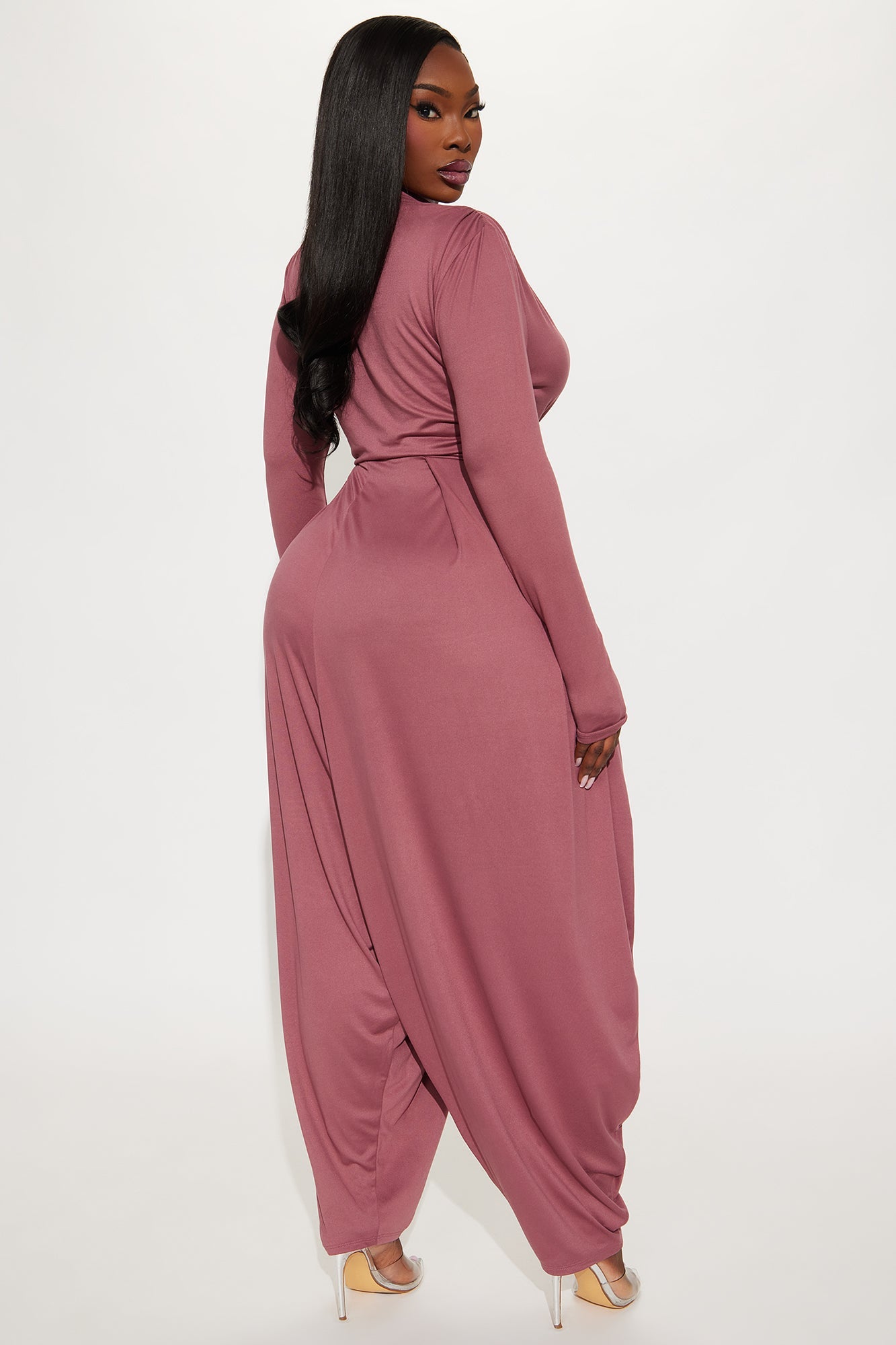 Raelynn Balloon Leg Long Sleeve Jumpsuit - Mauve