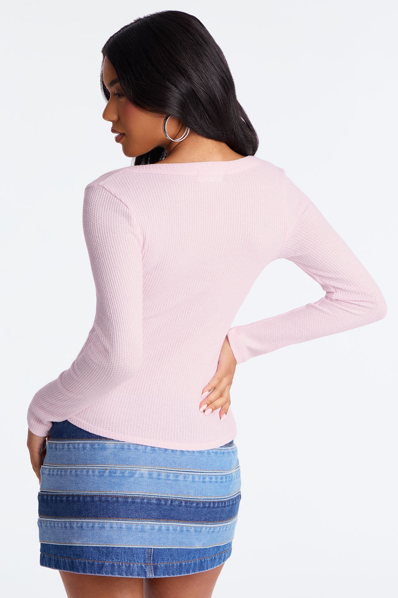 Serena Henley Ribbed Basic Top - Pink