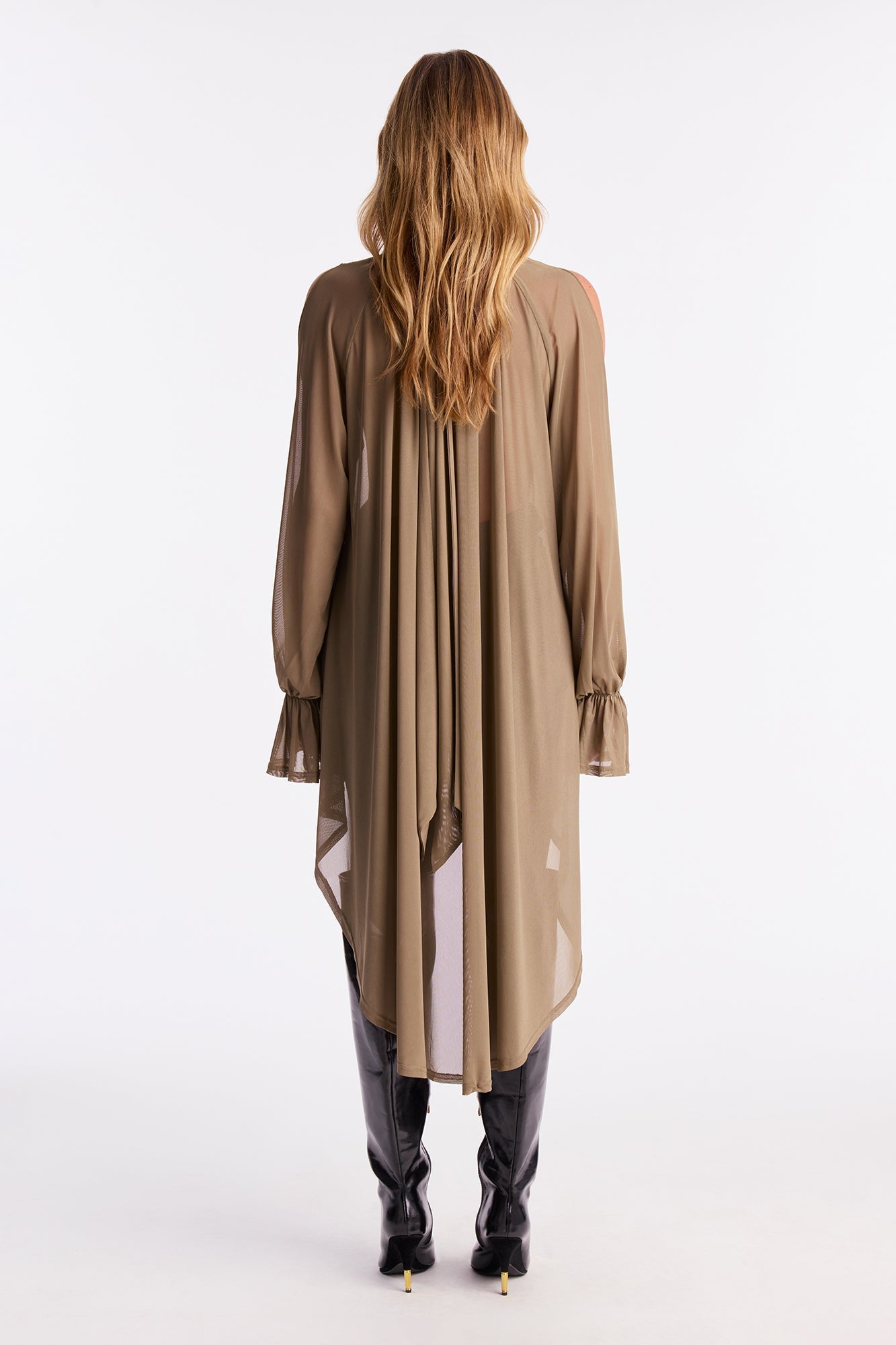 Thin Air Long Sleeve Draped Mesh Top - Sage