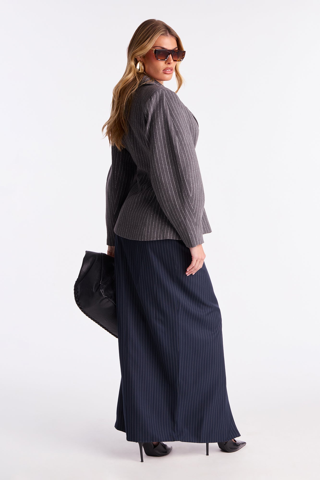 Tahlia Pinstripe Oversized Blazer - Charcoal