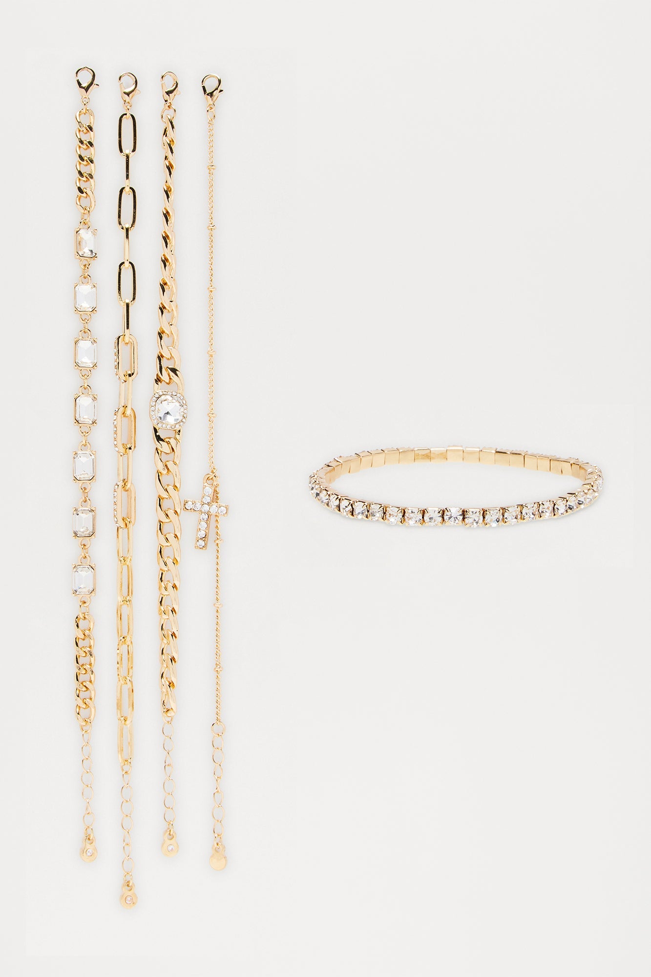 Riley Rhinestone 5 Piece Bracelet Set - Gold